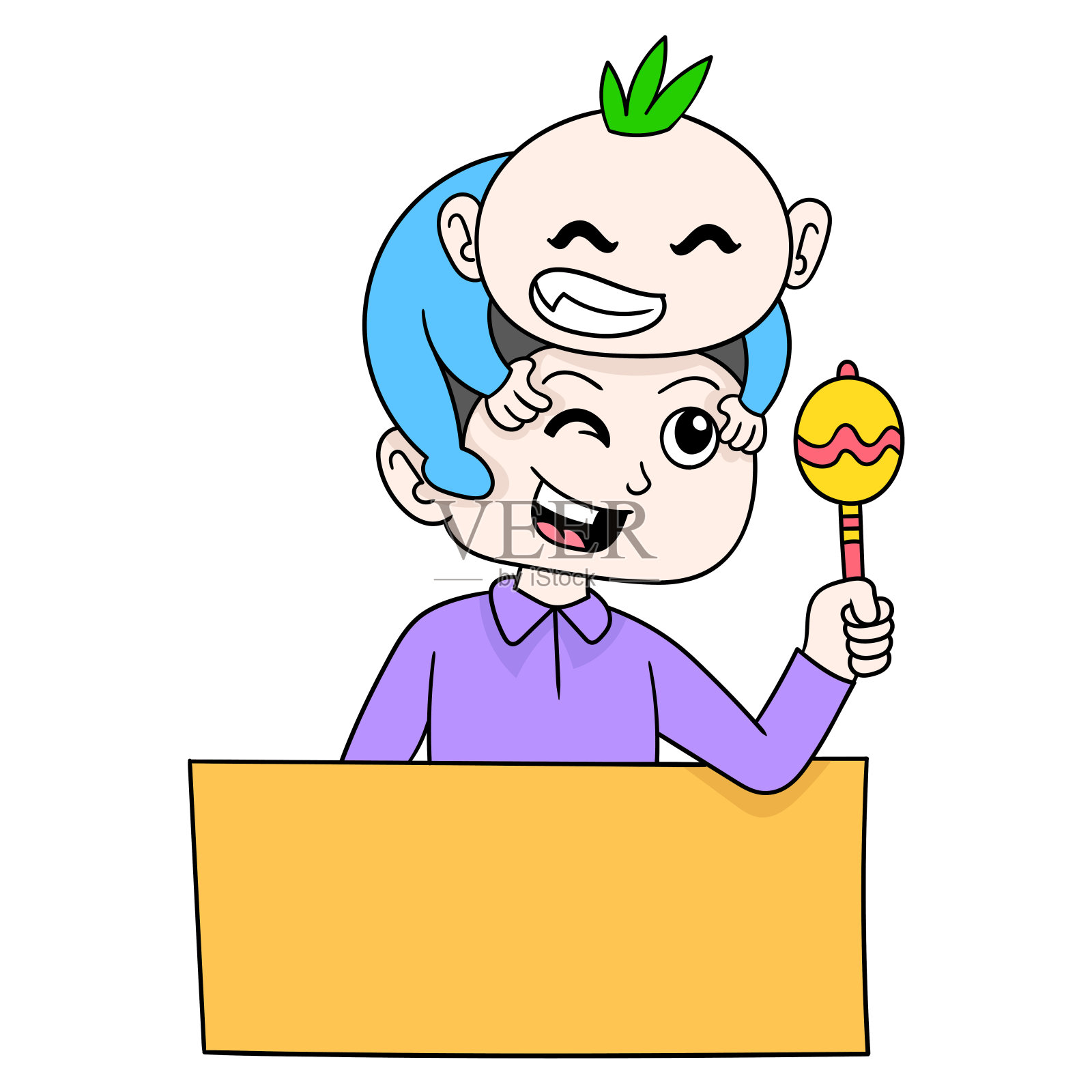 父亲节旗帜模板与宝贝彼此爱，矢量插图艺术。涂鸦图标形象卡哇伊。设计元素图片