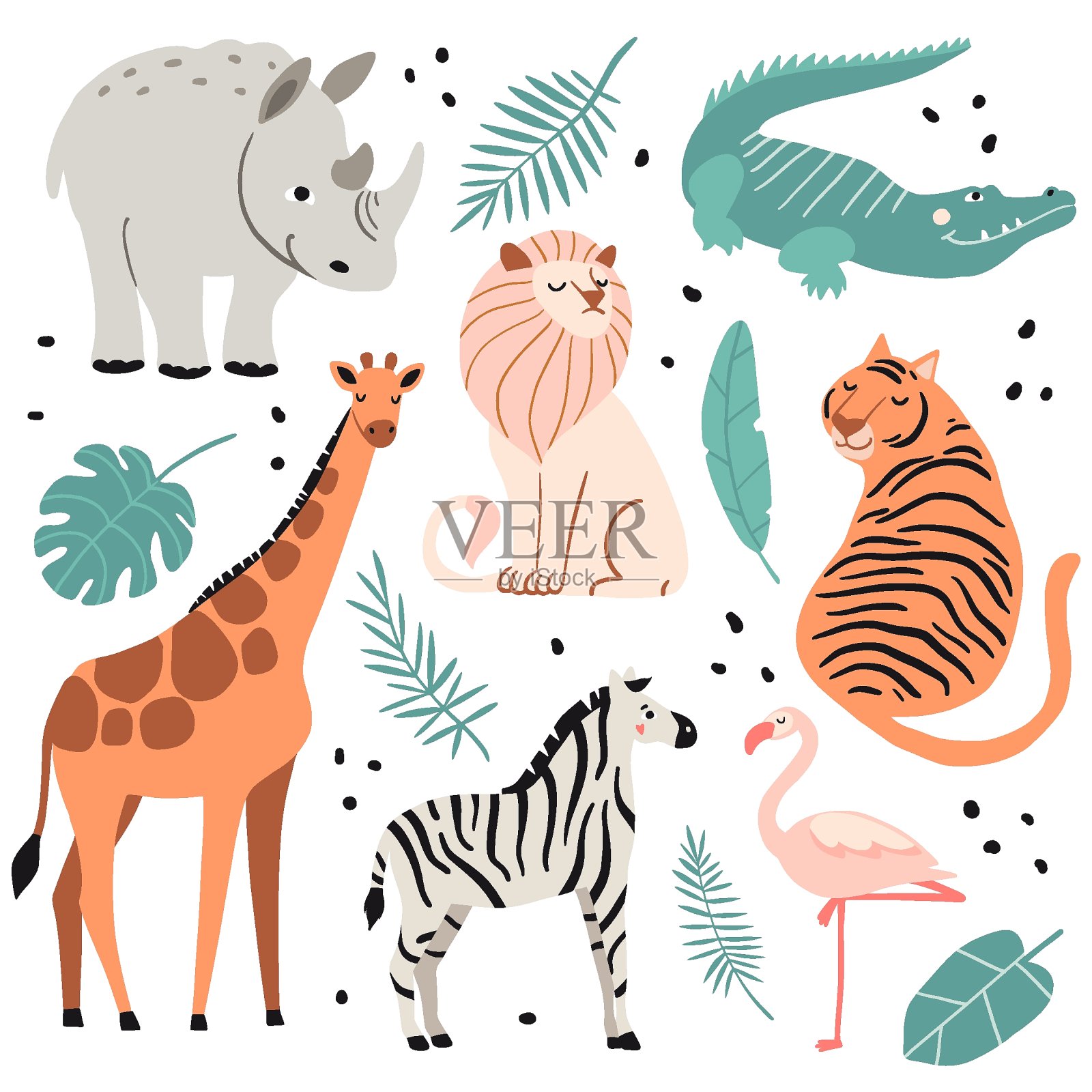 可爱珍奇动物套装插画图片素材