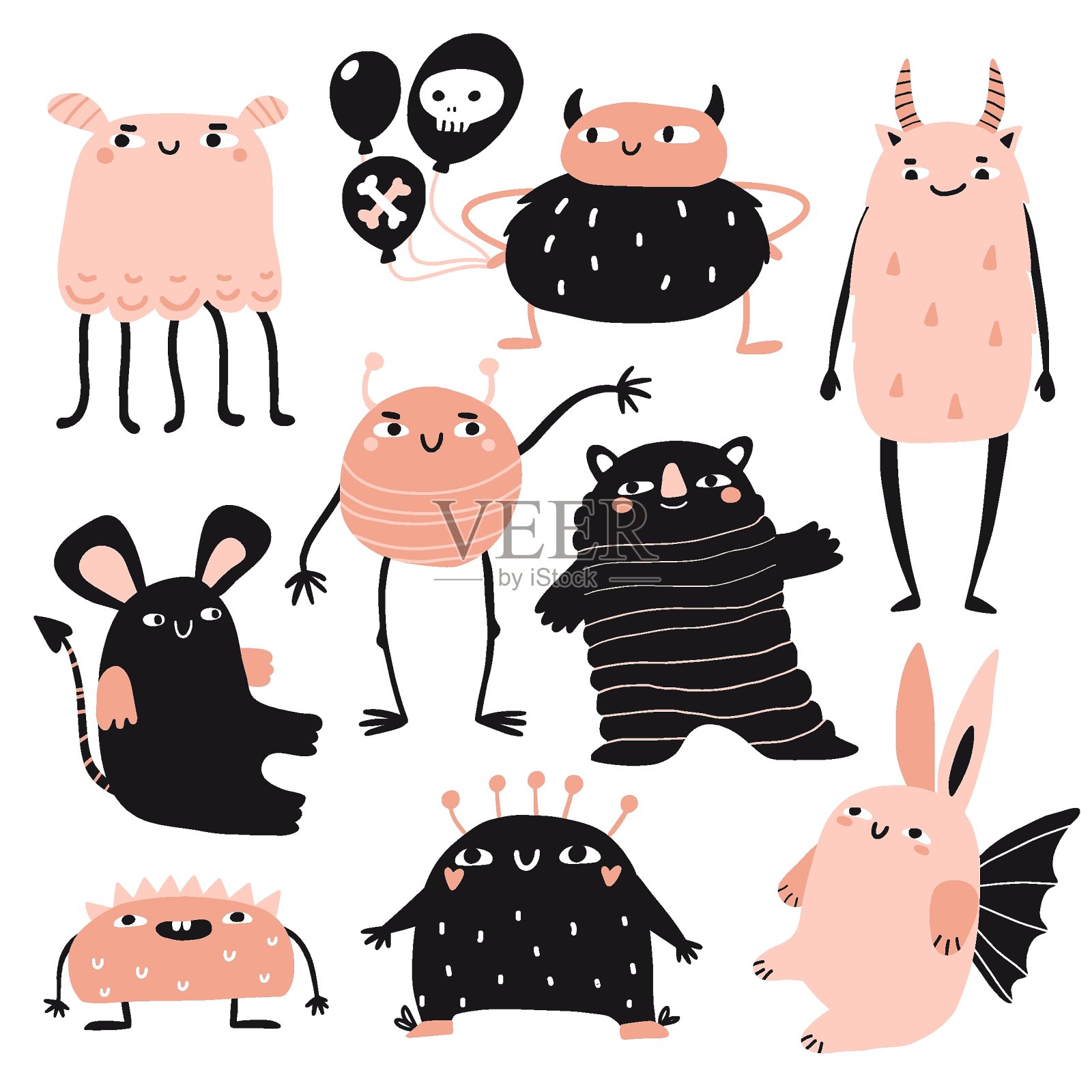可爱的卡通怪物套装插画图片素材