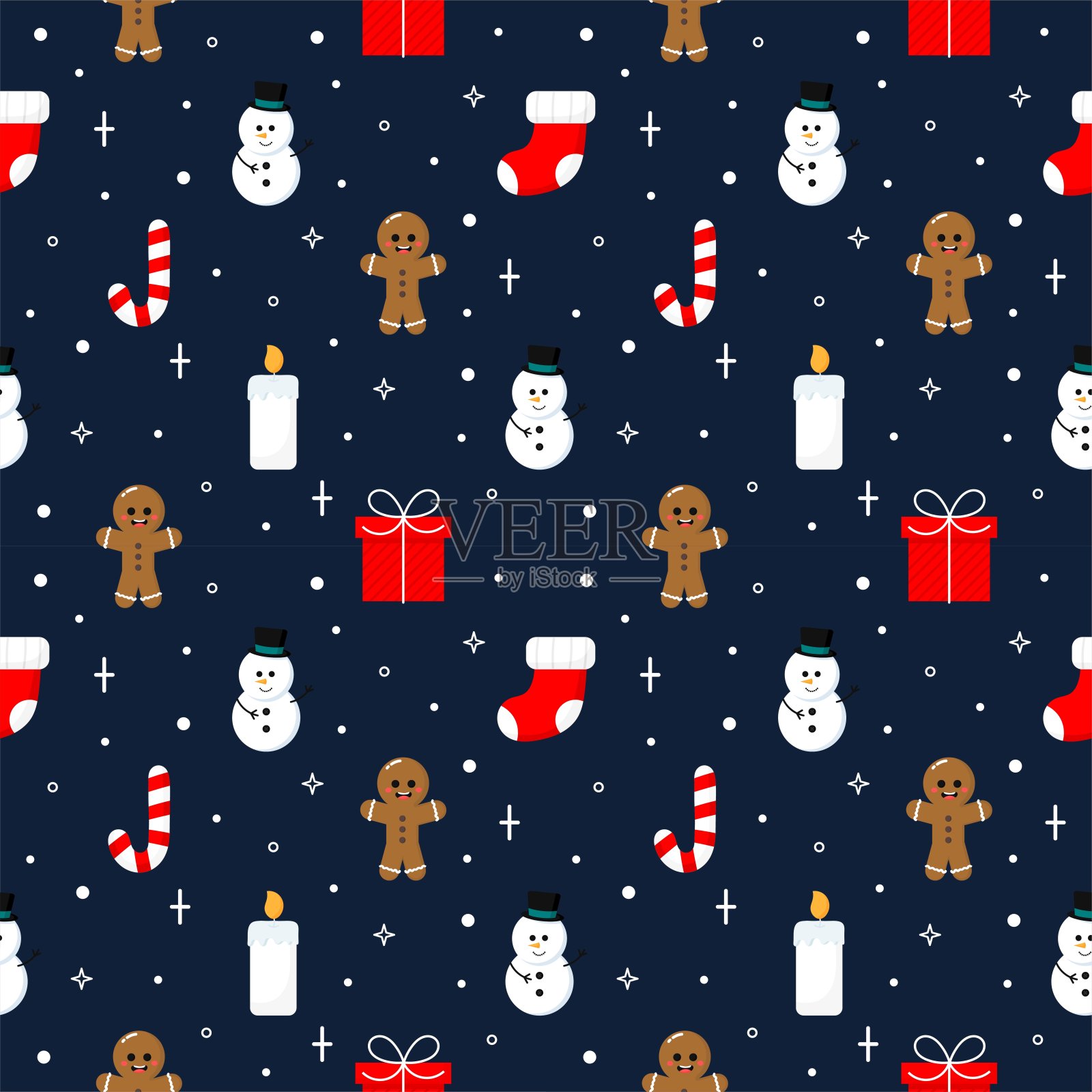 圣诞人物无缝模式在蓝色背景。矢量插图。插画图片素材