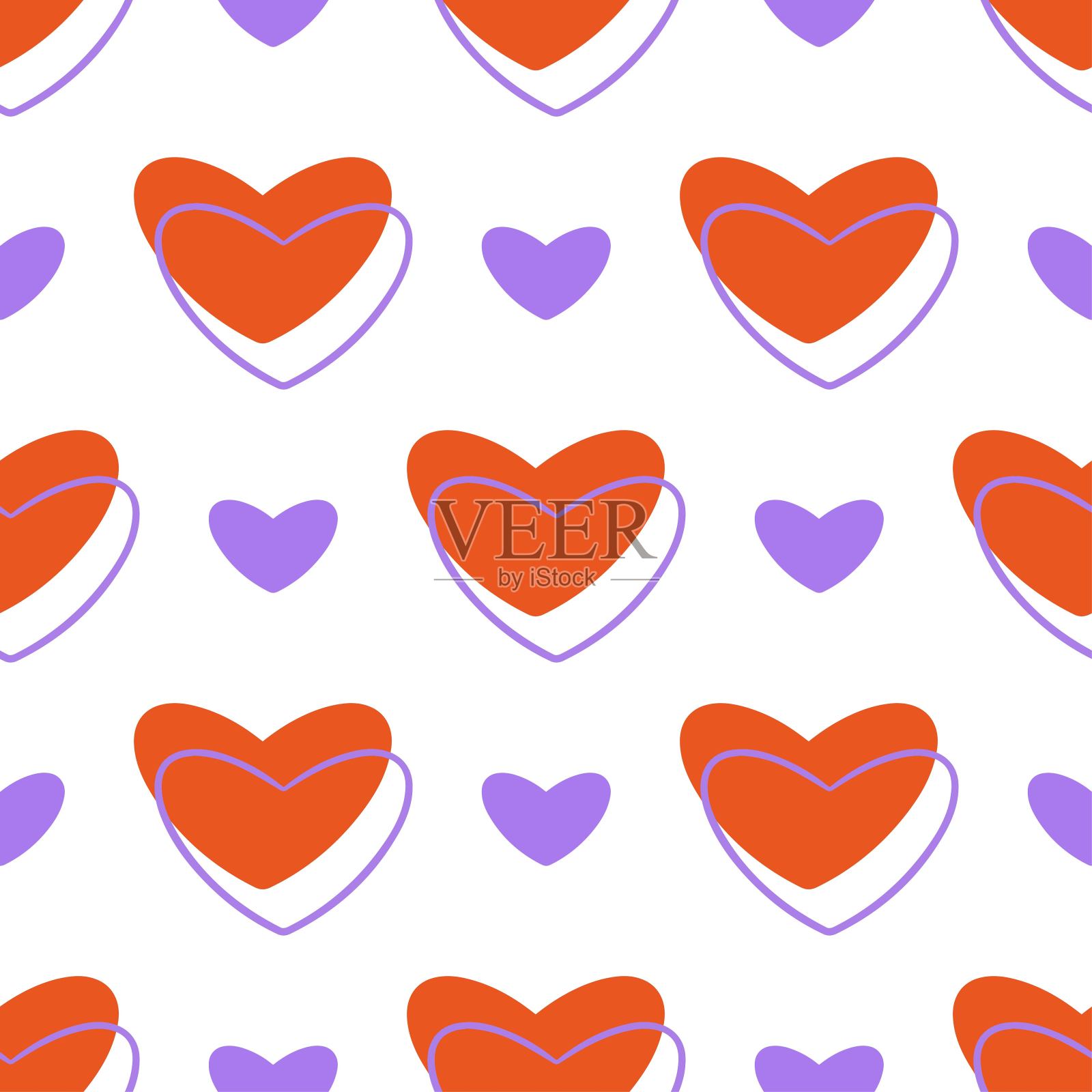 简单的颜色心形图案在白色的背景。矢量插图。打印。插画图片素材