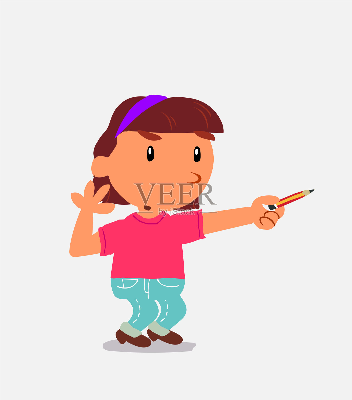 卡通人物小女孩对牛仔裤的怀疑插画图片素材