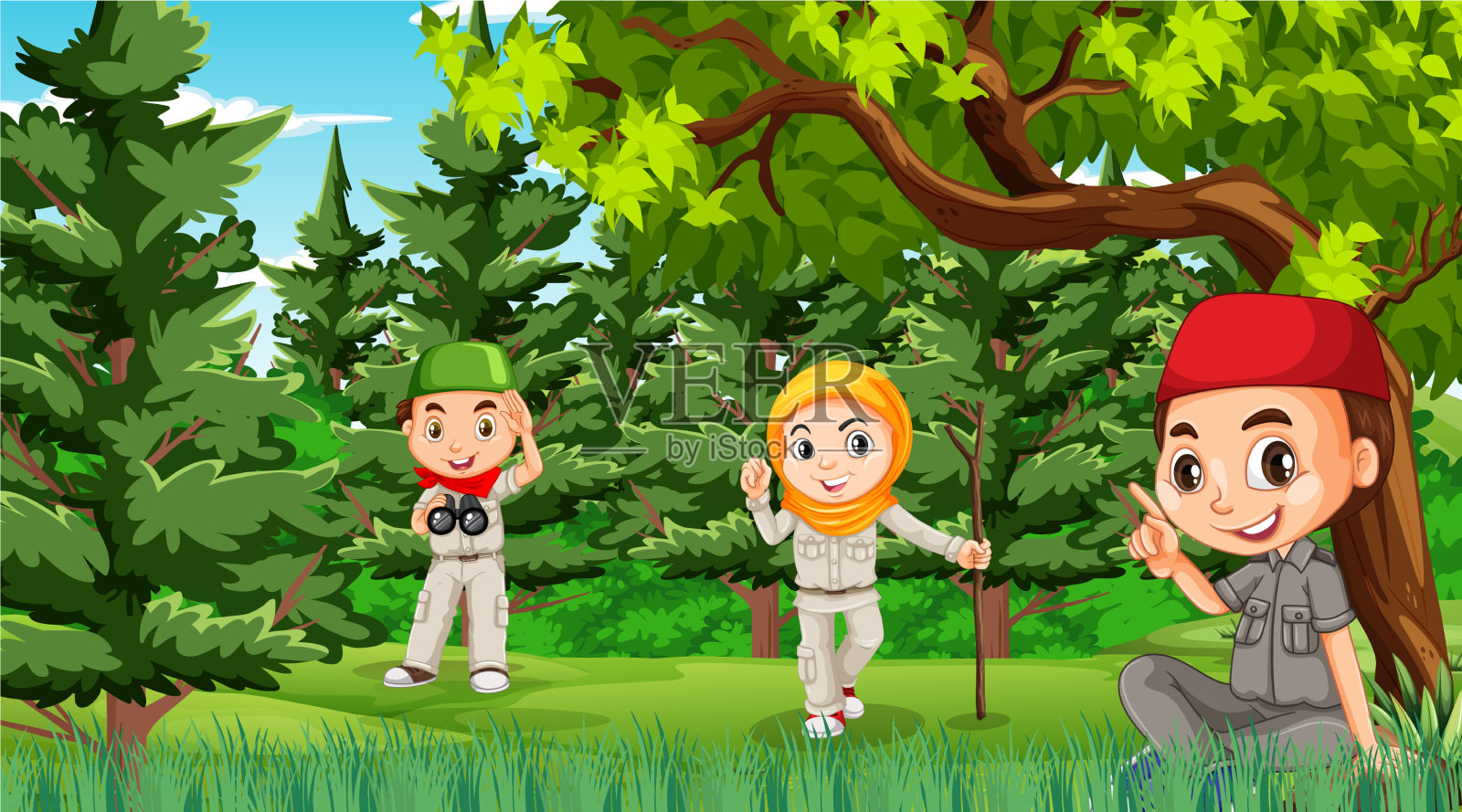 穆斯林孩子在大自然中探索插画图片素材