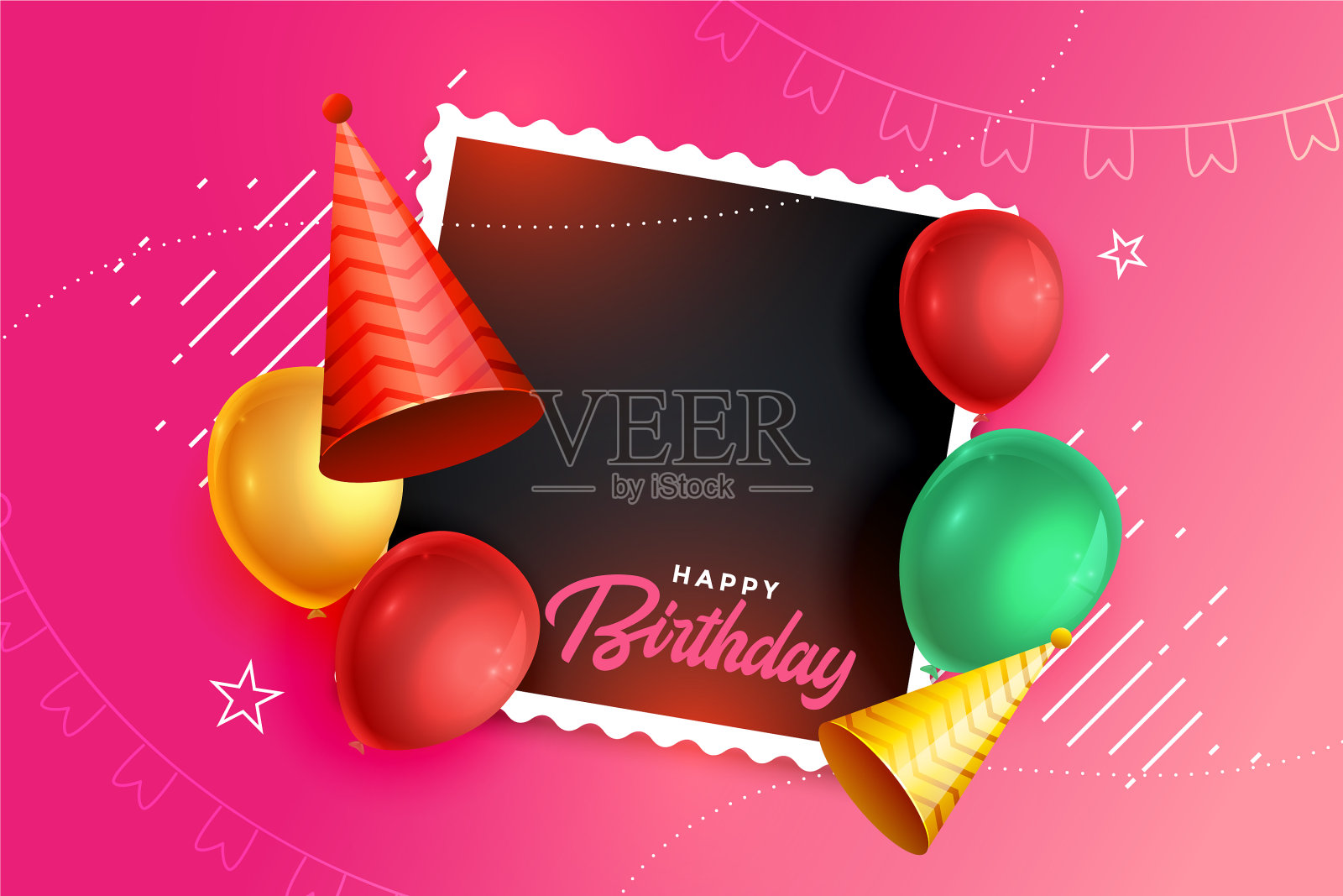 生日快乐背景与气球帽插画图片素材