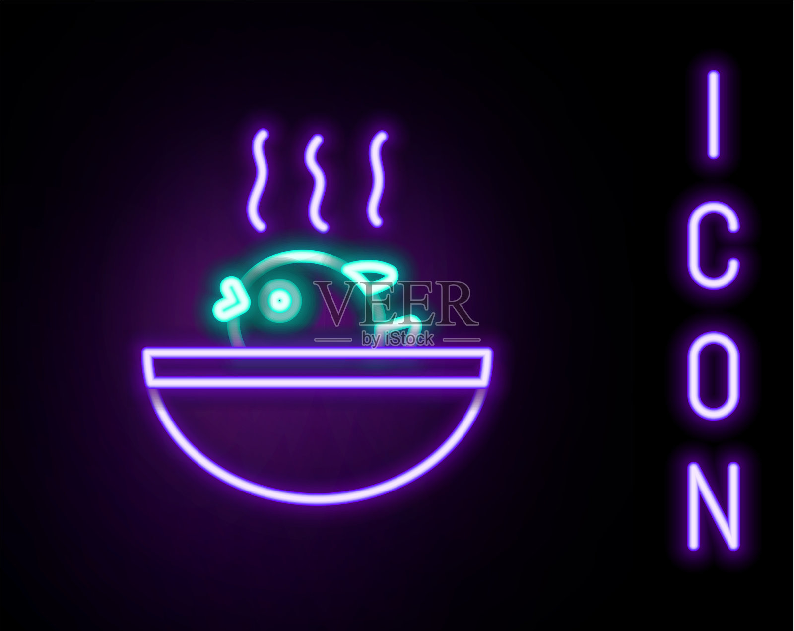 发光的霓虹灯线河豚汤图标孤立插画图片素材