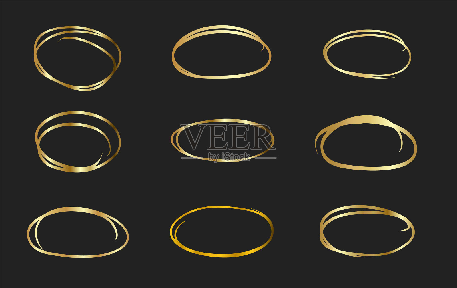 圆形黄金框架集手绘抽象插画图片素材