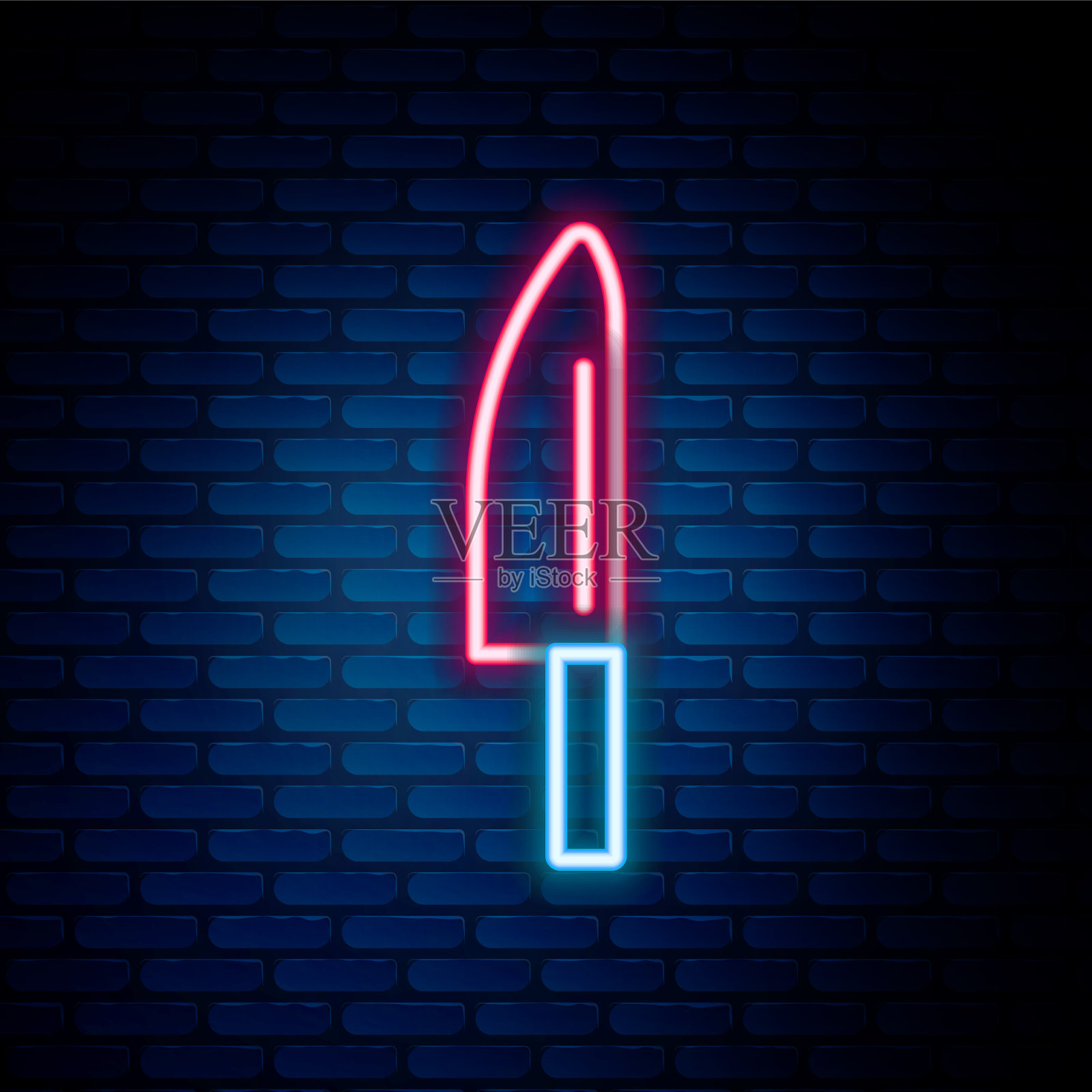 发光的霓虹灯线刀图标孤立在砖插画图片素材