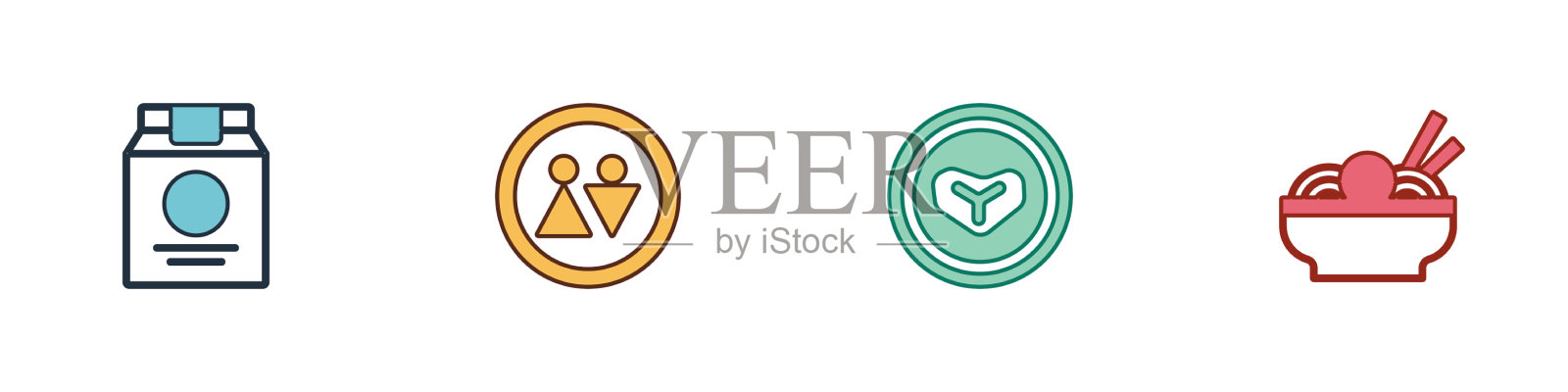 设置在线订购和送货马桶牛排图标素材