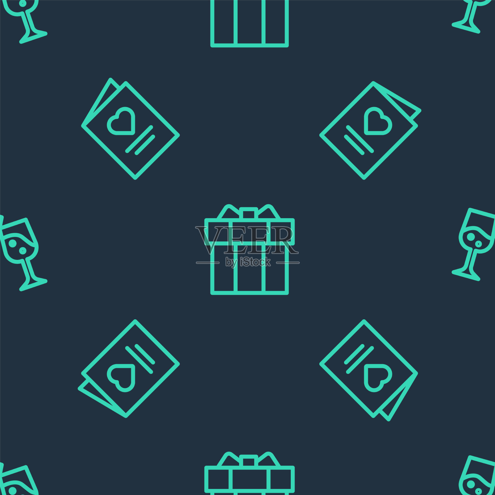 集线礼盒明信片与心和玻璃图标素材