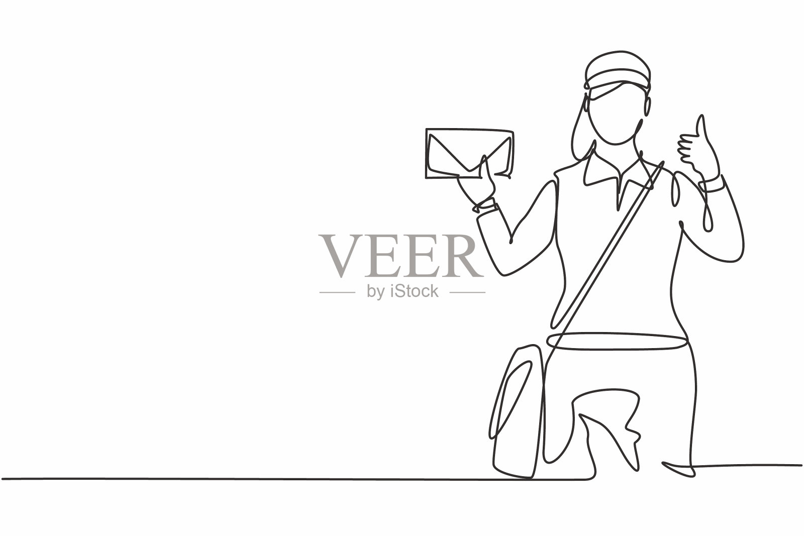 连续一条线画一个女邮差穿着插画图片素材