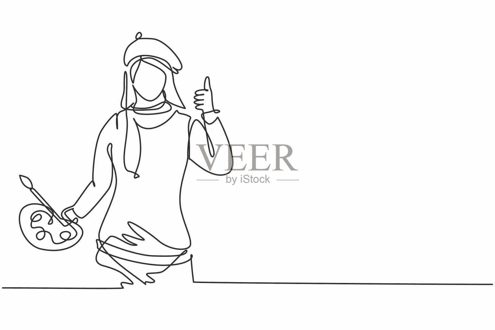 单线连续画女人画家插画图片素材