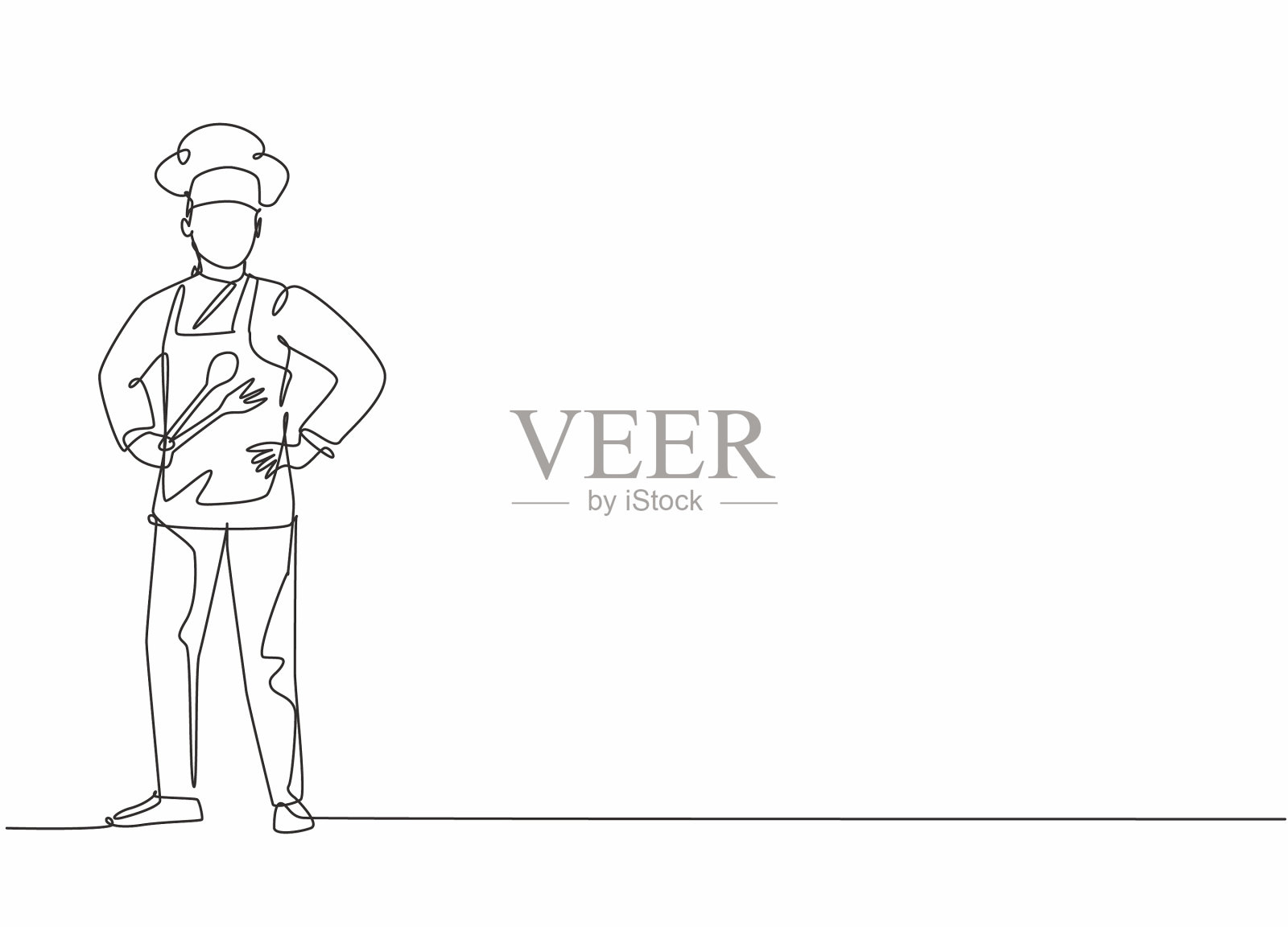 单线连续画年轻男厨师插画图片素材