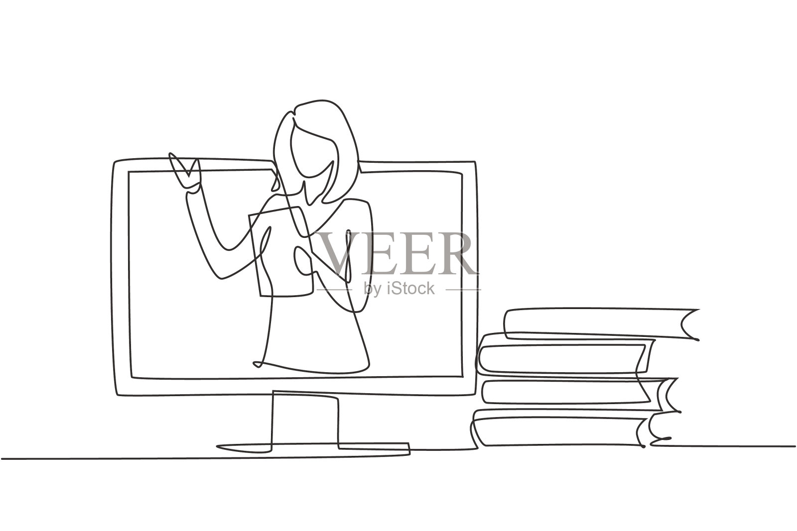 单线连续画女教师是设计元素图片