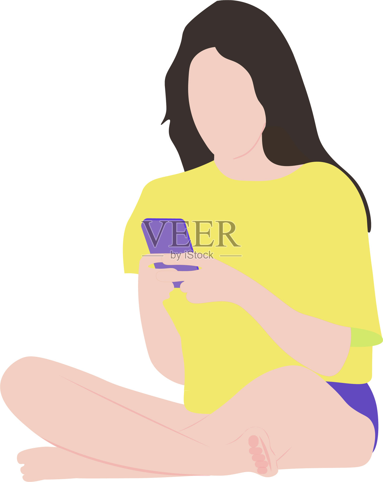 拿着手机坐着的女人插画图片素材