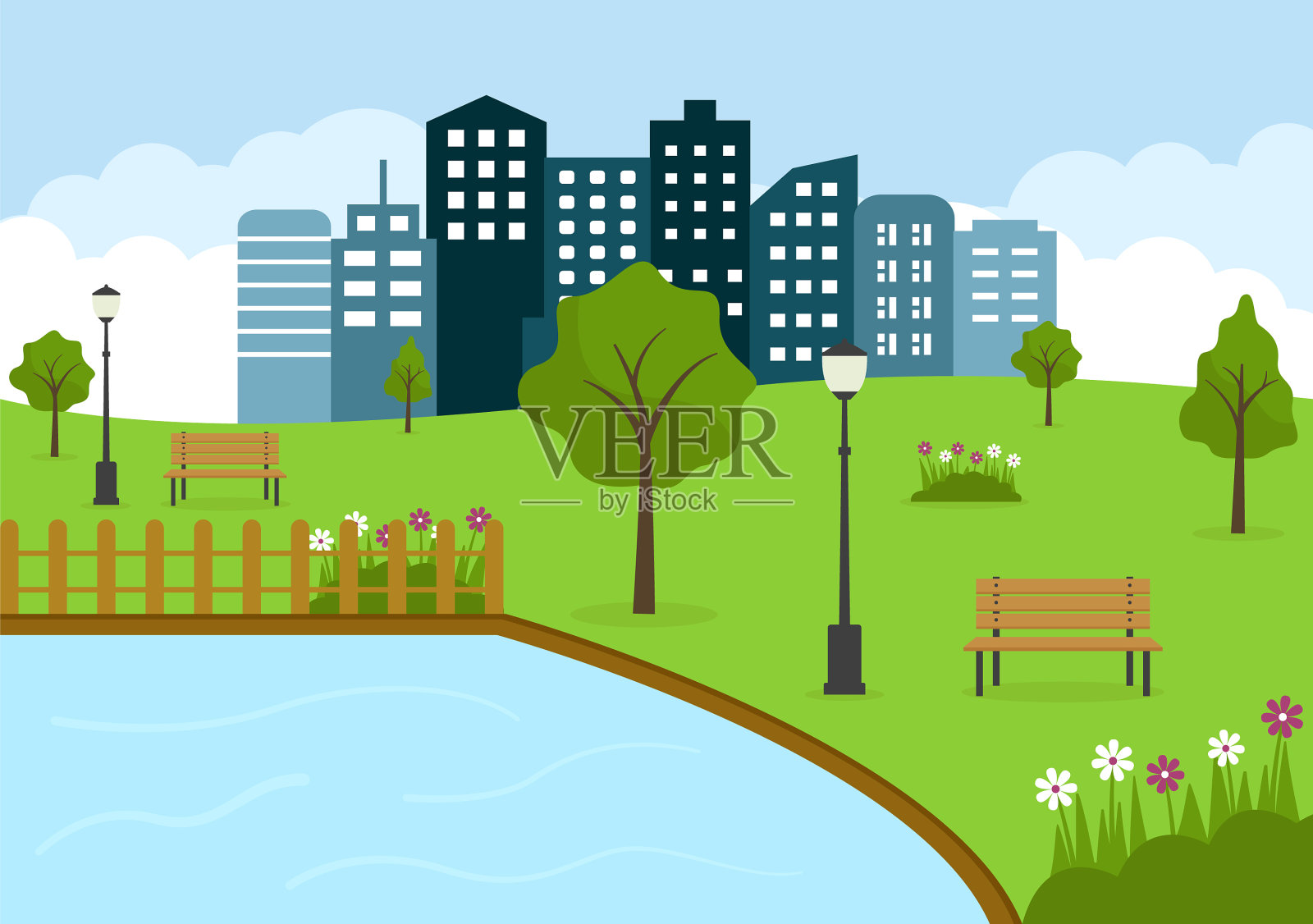 城市公园为人们做运动，放松玩耍插画图片素材