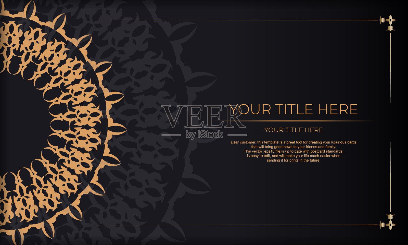 模板设计印刷邀请卡与复古的模式。黑色旗帜与豪华的字母装饰和地方为您的设计。插画图片素材