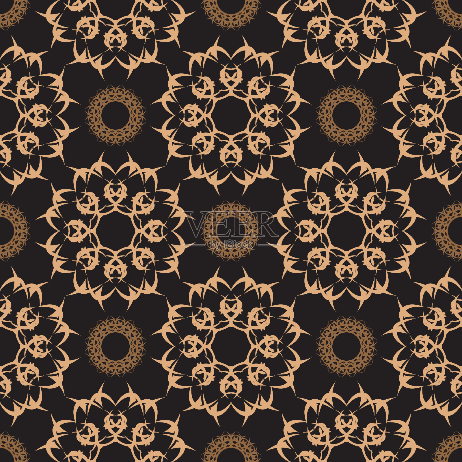 深色露珠无缝图案与复古饰品。印度的植物区系成分。图形装饰墙纸，织物，包装，包装。插画图片素材