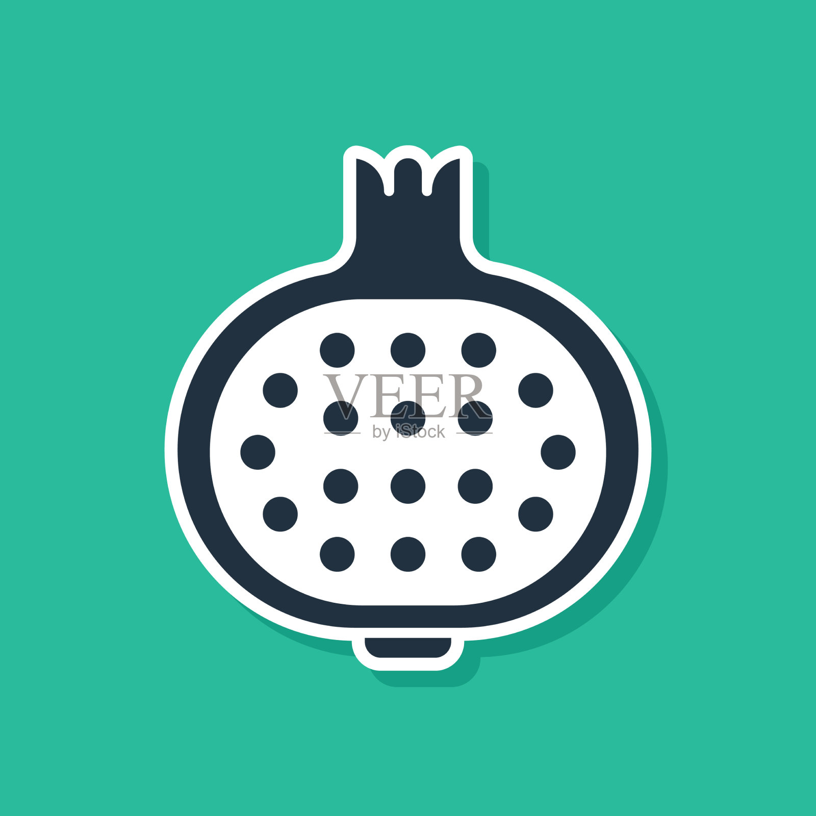 蓝色石榴图标孤立在绿色背景插画图片素材