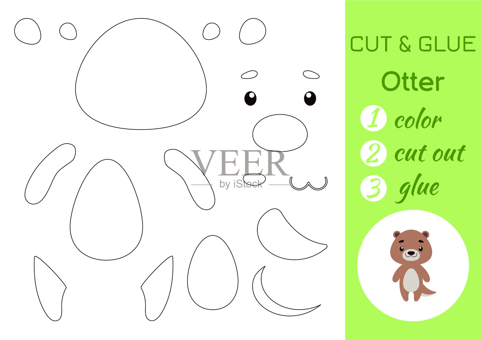 彩色剪纸和胶水纸小水獭剪纸插画图片素材