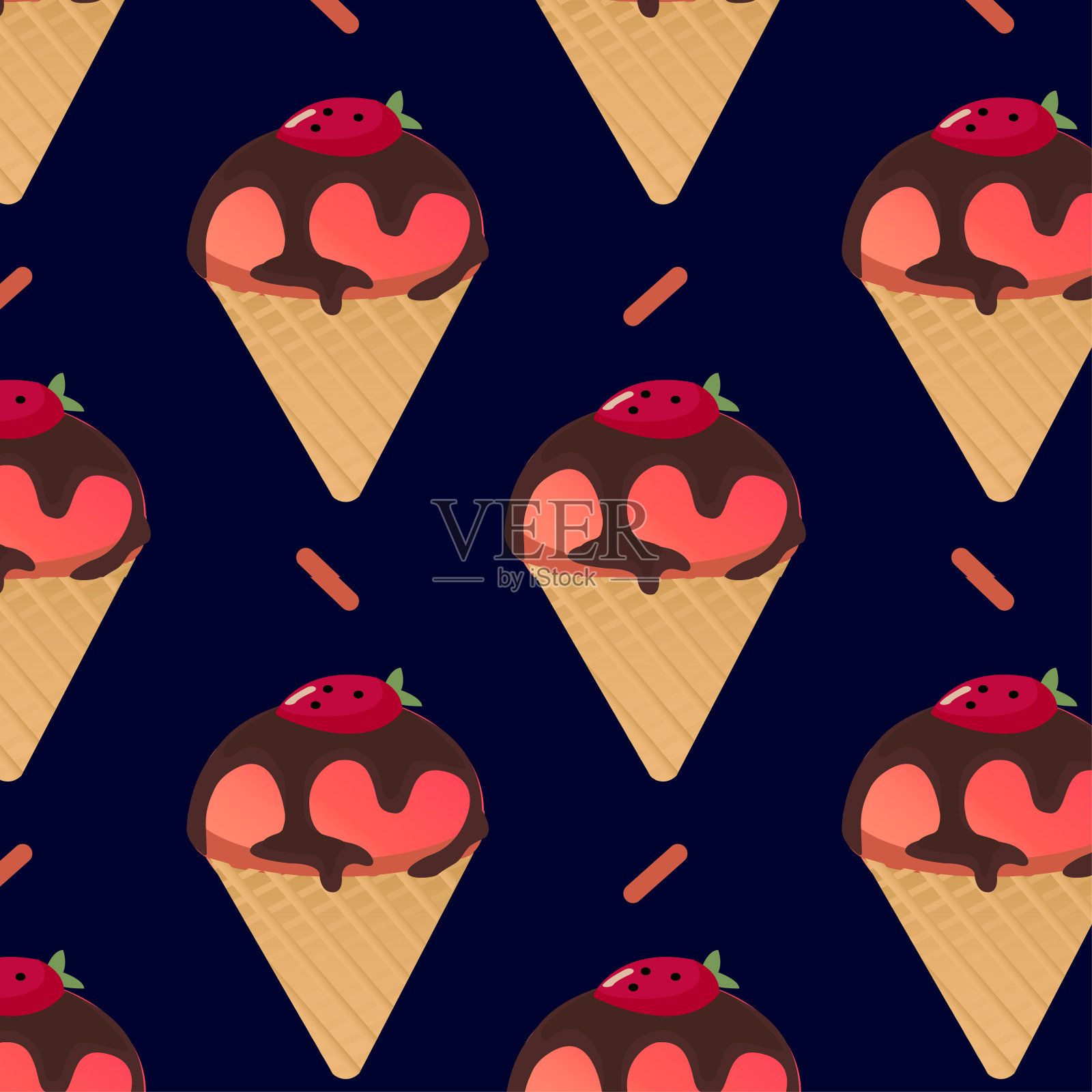 冰淇淋蛋卷图案无缝在蓝色背景插画图片素材