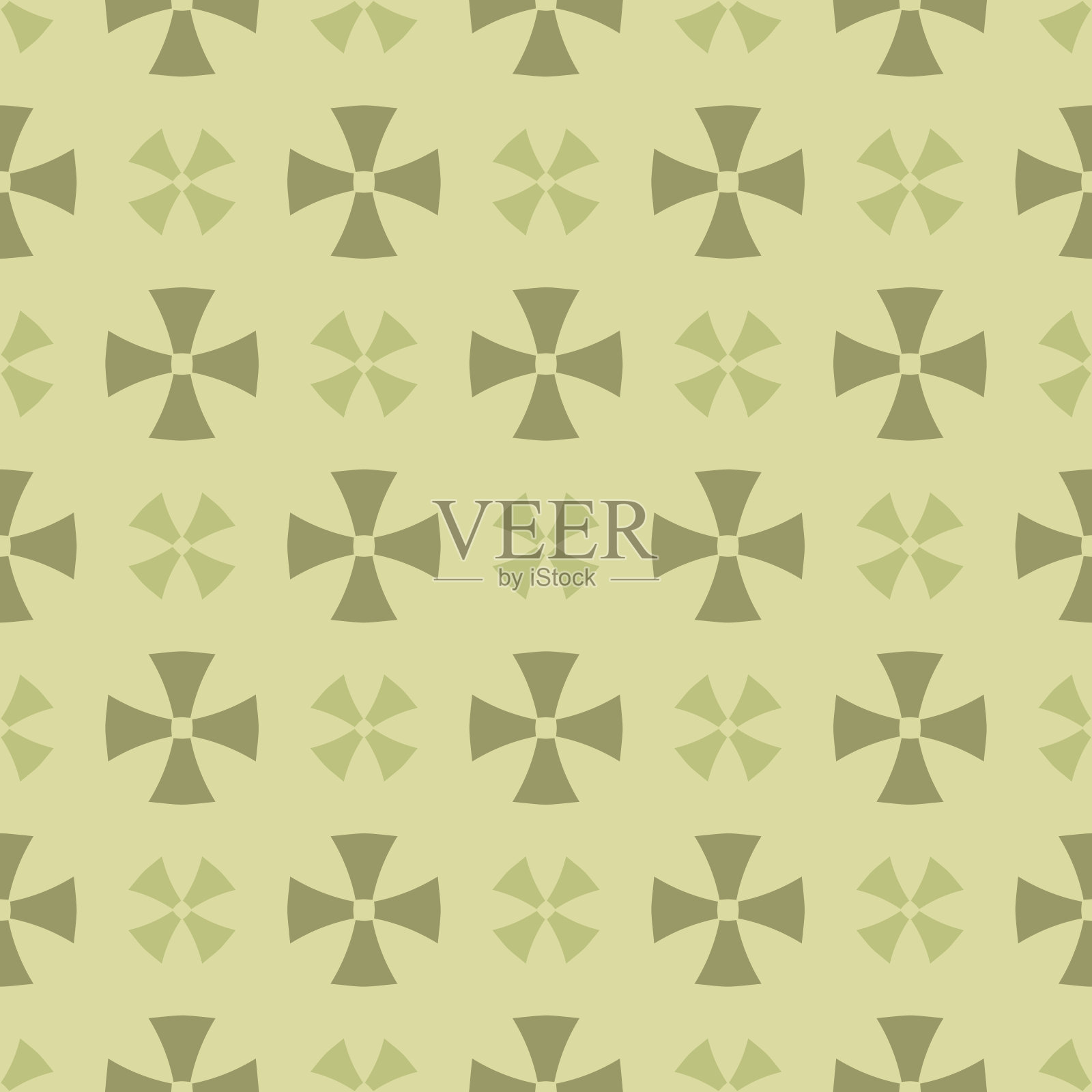 简单的几何花卉无缝模式。抽象绿色矢量装饰插画图片素材