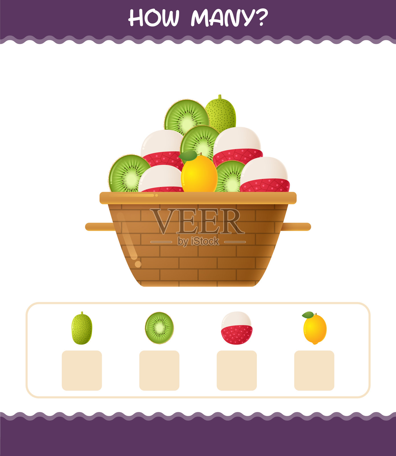 多少卡通水果数数游戏教育插画图片素材