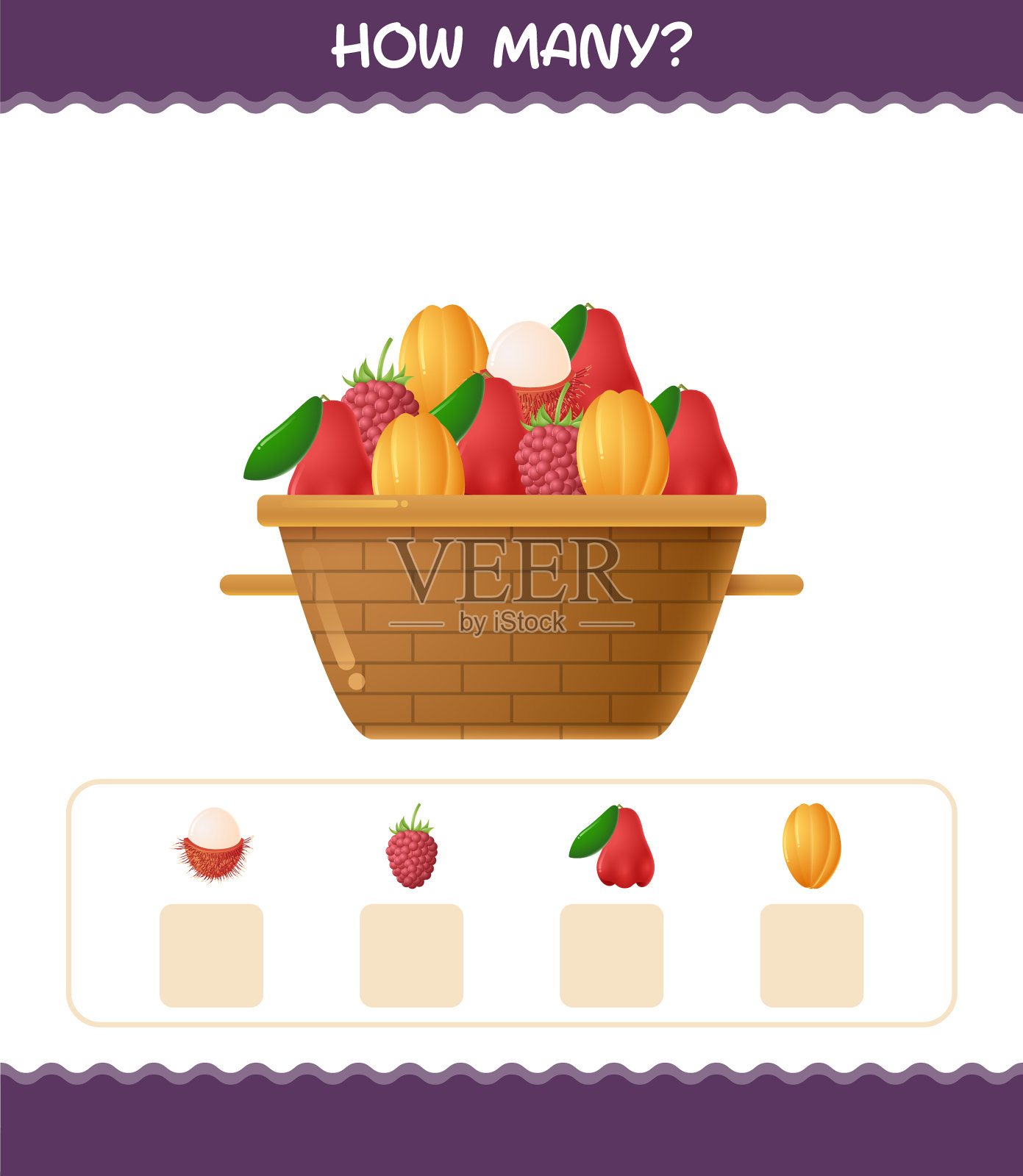 多少卡通水果数数游戏教育插画图片素材