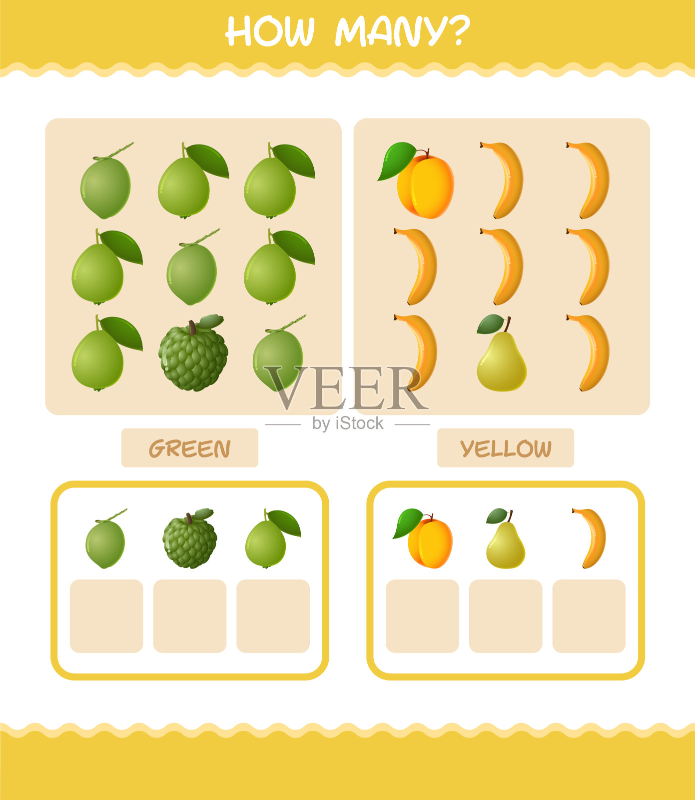 多少卡通水果数数游戏教育插画图片素材