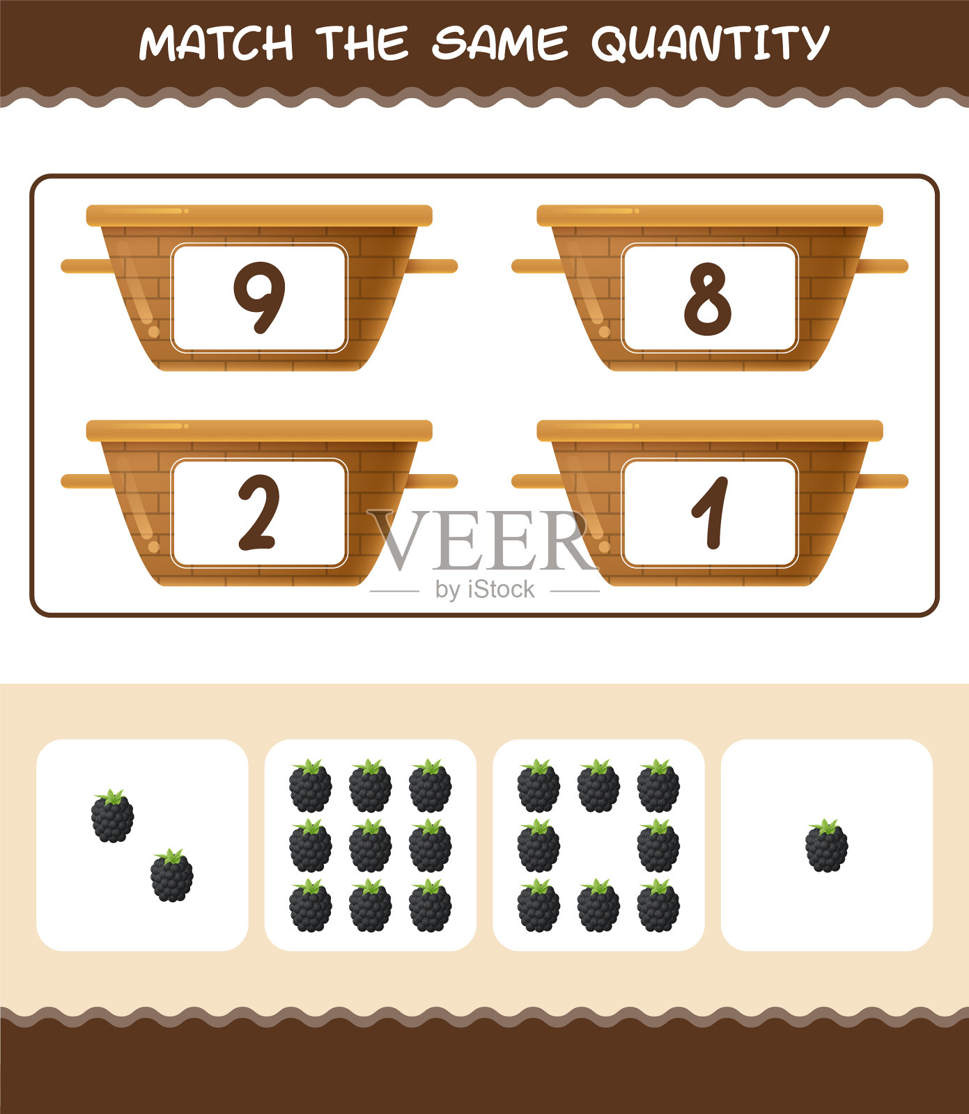 匹配相同数量的黑莓计数插画图片素材