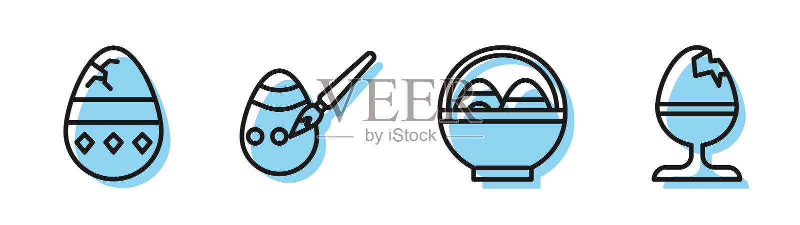 Set line basket with Easter eggs crack egg .用篮子装复活节彩蛋插画图片素材