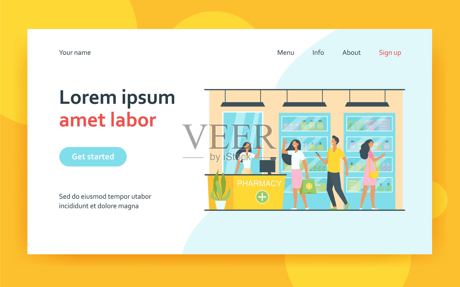 药房的顾客和药剂师插画图片素材