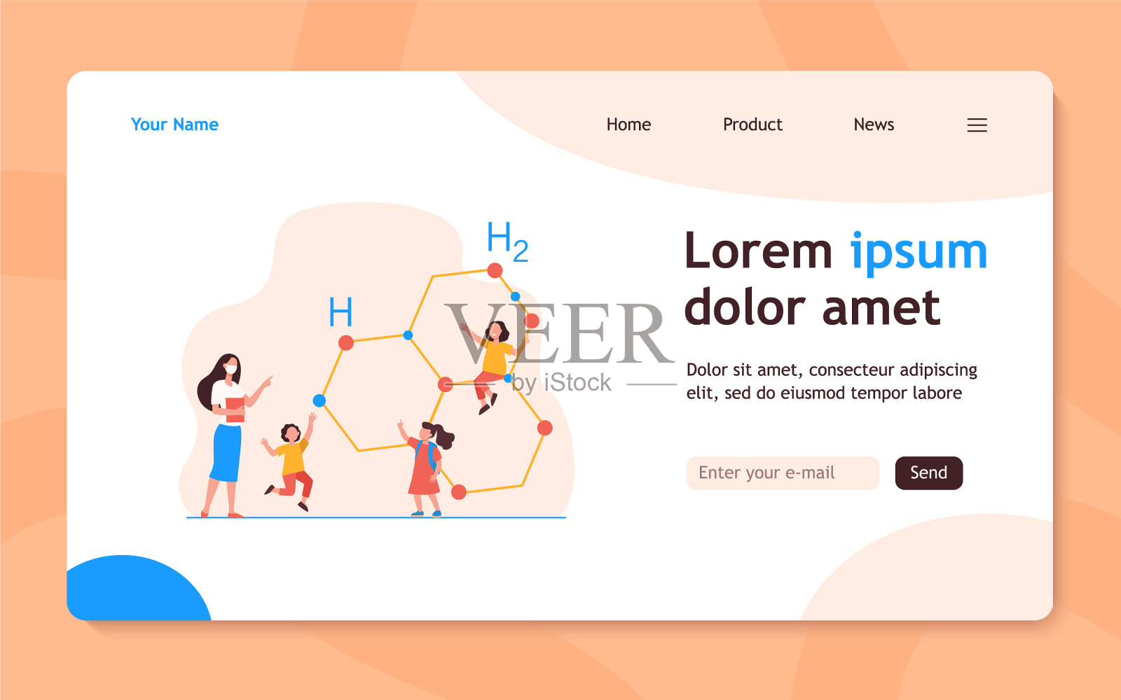 可爱的小孩儿和老师一起学习化学插画图片素材