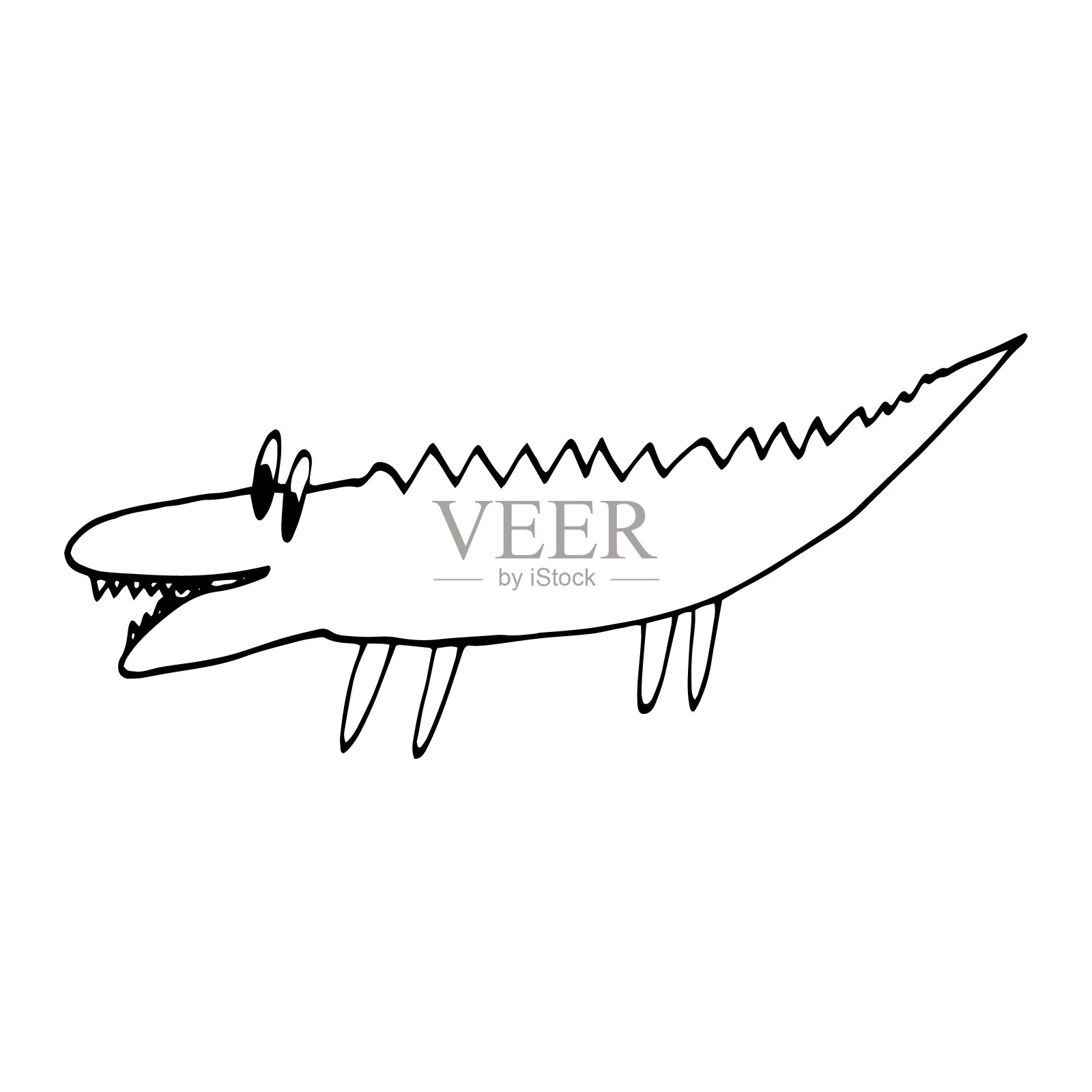 鳄鱼手绘涂鸦。向量，斯堪的纳维亚，北欧，极简主义，单色。动物，可爱的婴儿印刷，贴纸，装饰，着色。插画图片素材