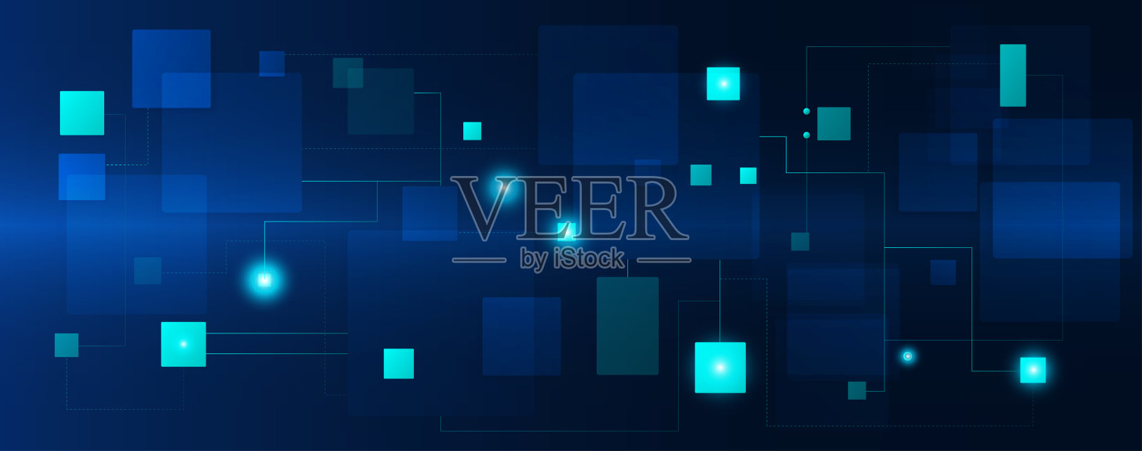 电路板和芯片计算机电子或电气线路上蓝色工程技术概念矢量全景背景插画图片素材