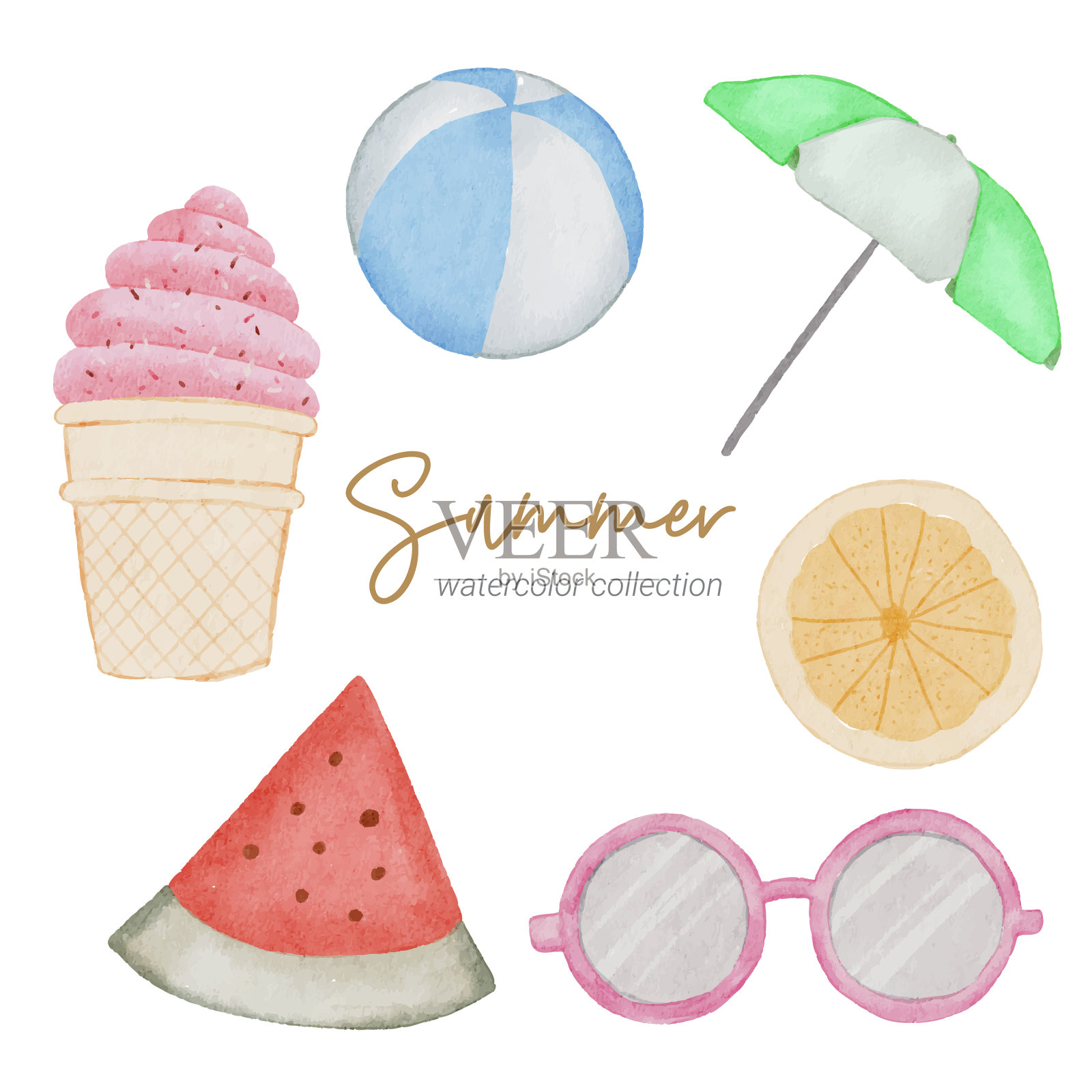 夏季水彩元素集合插画图片素材