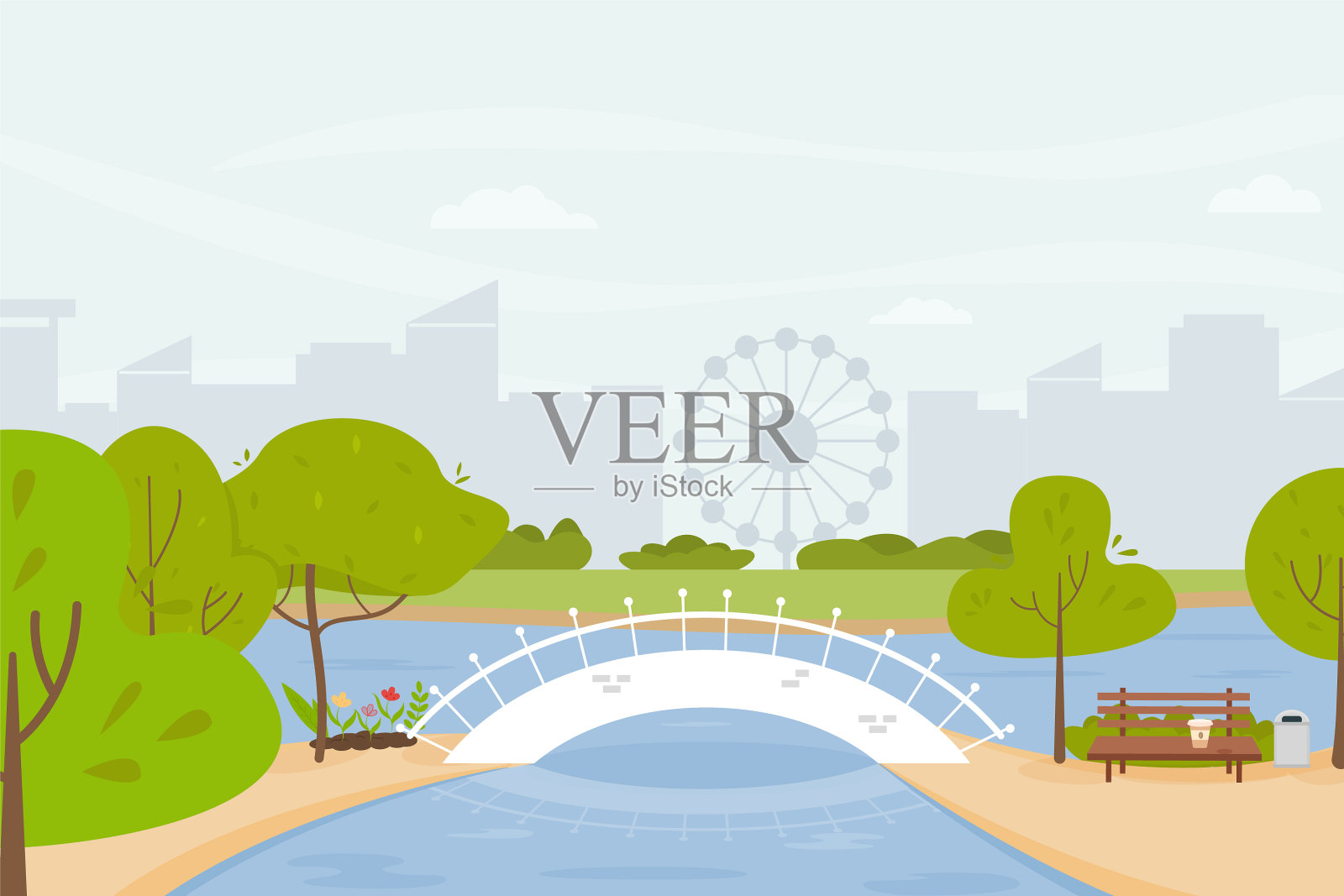 夏天的城市插画图片素材