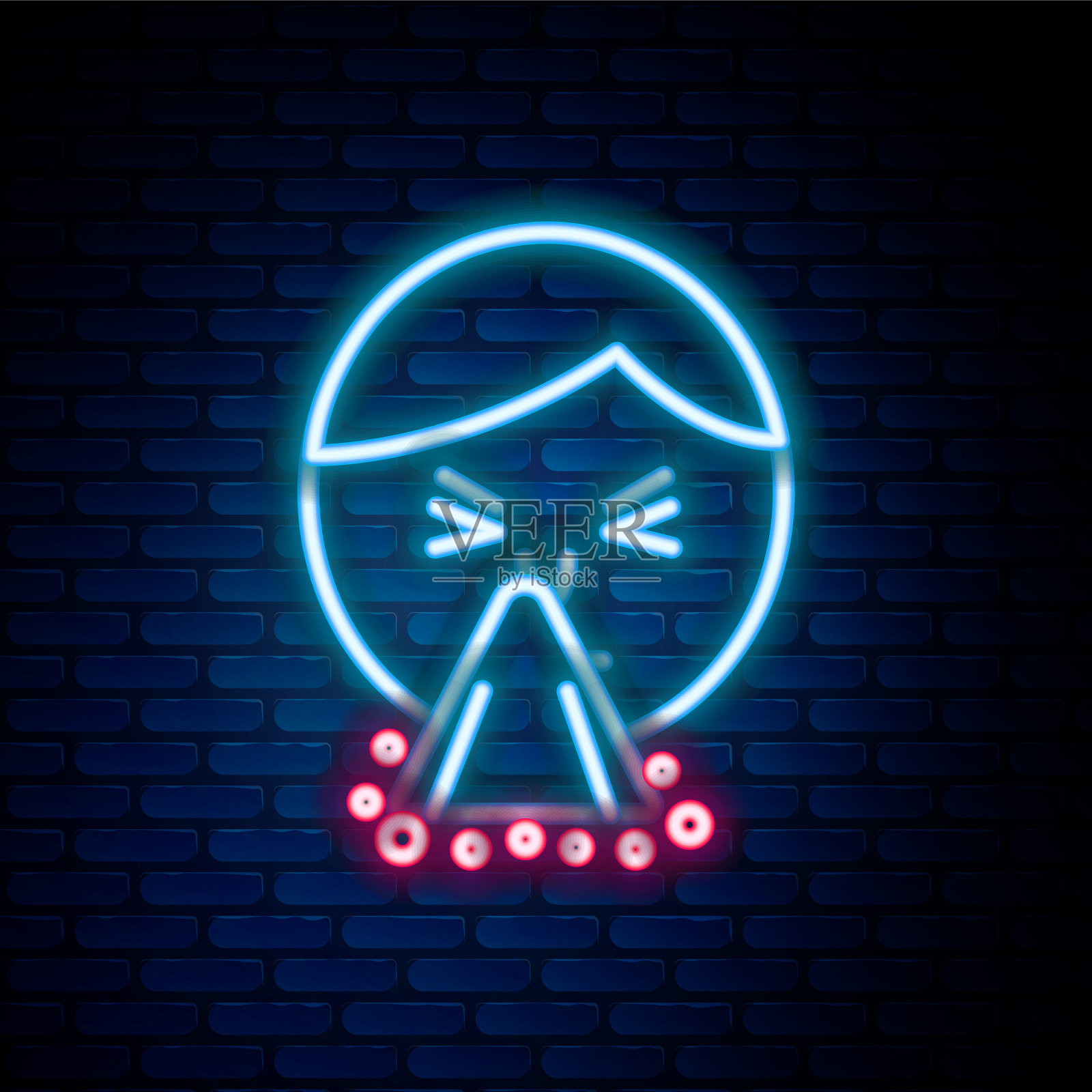 发光的霓虹灯，手持手帕的人插画图片素材