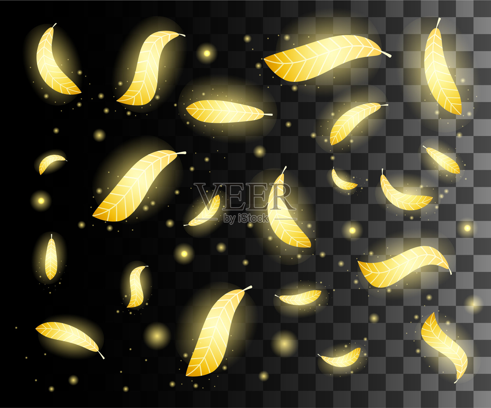 摘落金色发光的羽毛上插画图片素材