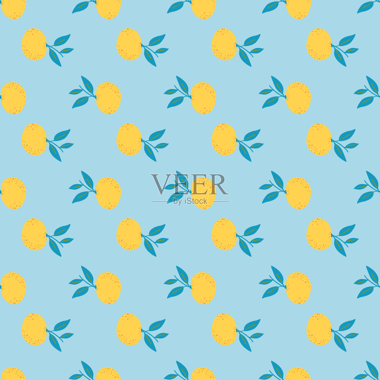 自然无缝图案与黄色小插画图片素材