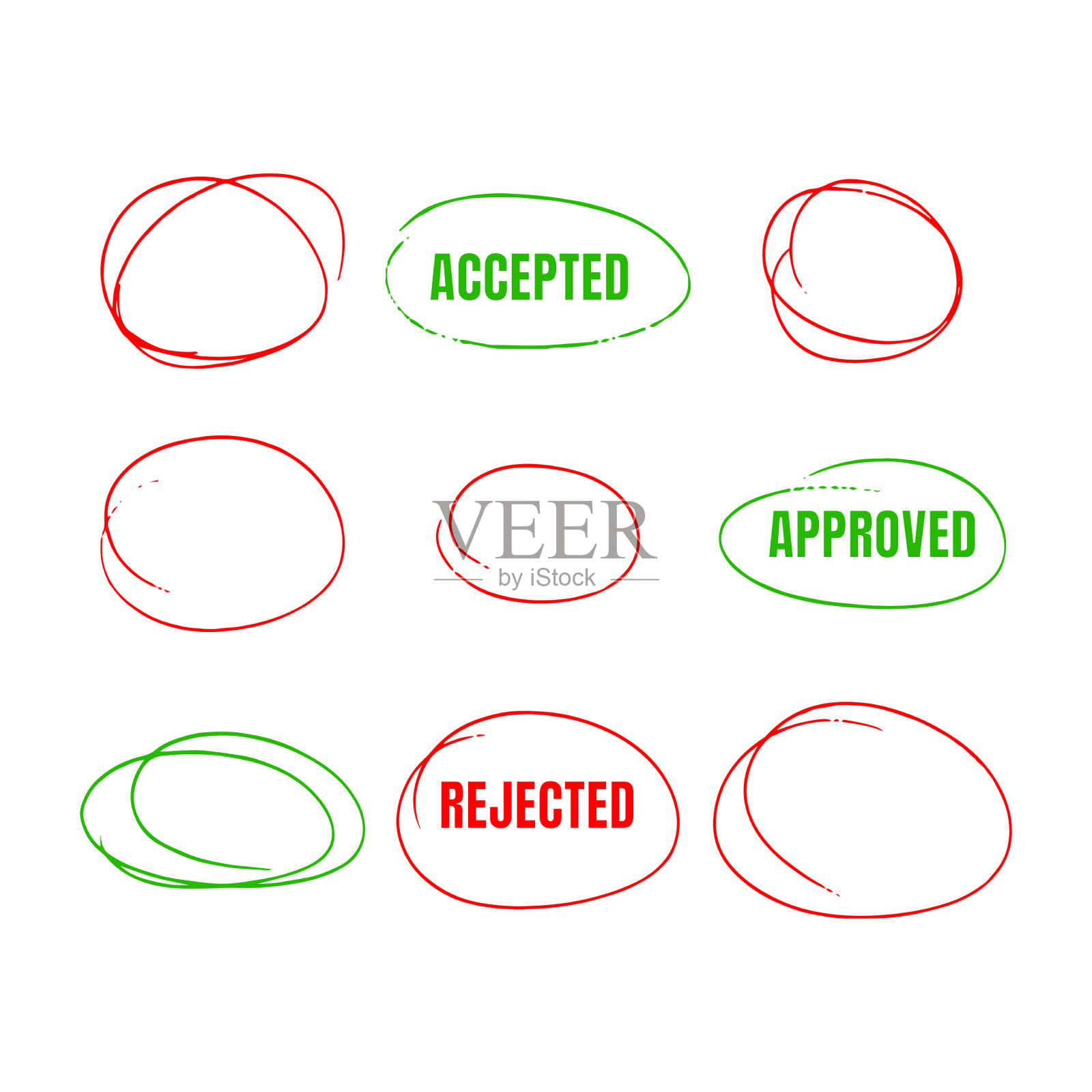 一套红色的手画圆圈的选择标记插画图片素材