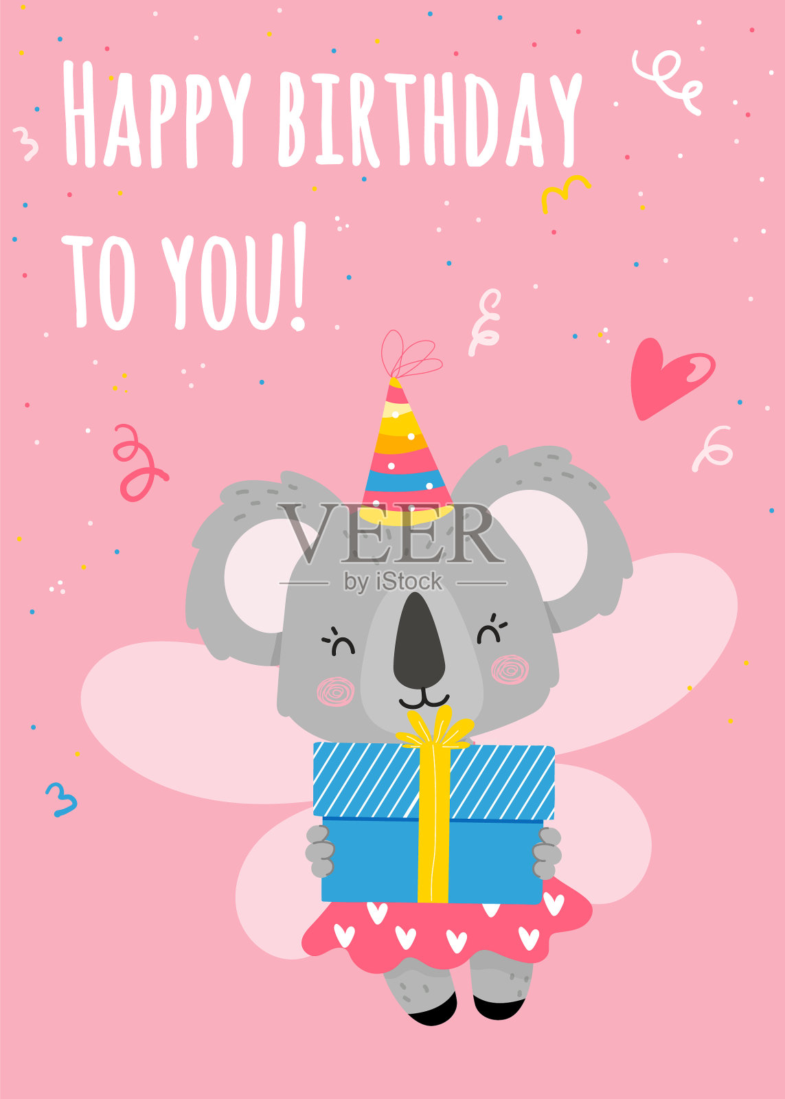 一只长着仙女翅膀的考拉手里拿着礼物插画图片素材