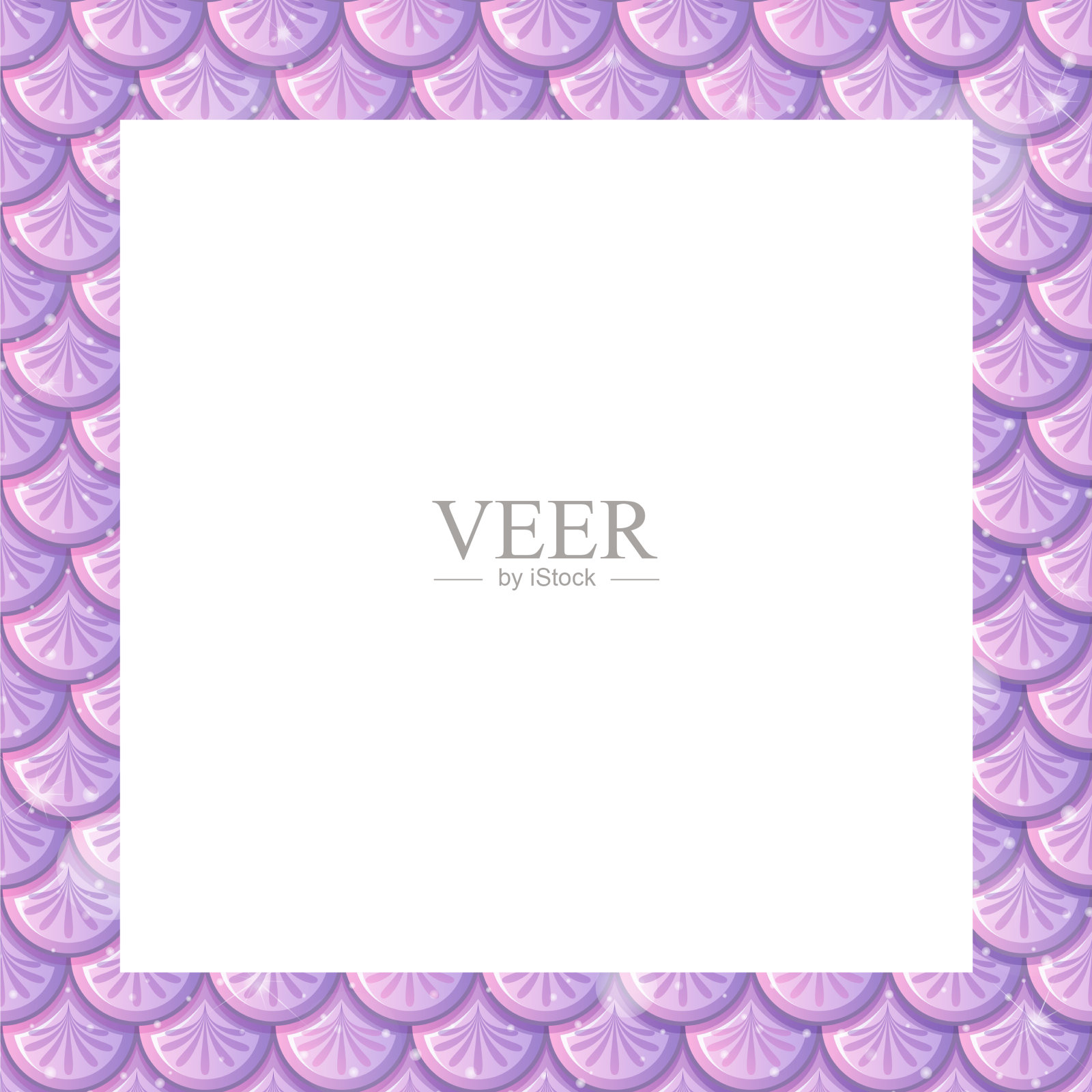 空白蜡笔紫色鱼鳞框架模板插画图片素材