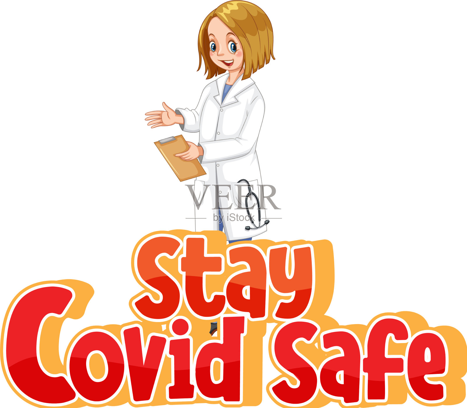 保持covid安全字体卡通风格与设计元素图片