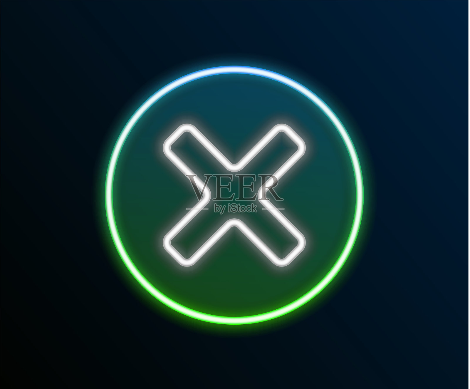 发光的霓虹灯线x标记交叉在圆圈图标插画图片素材
