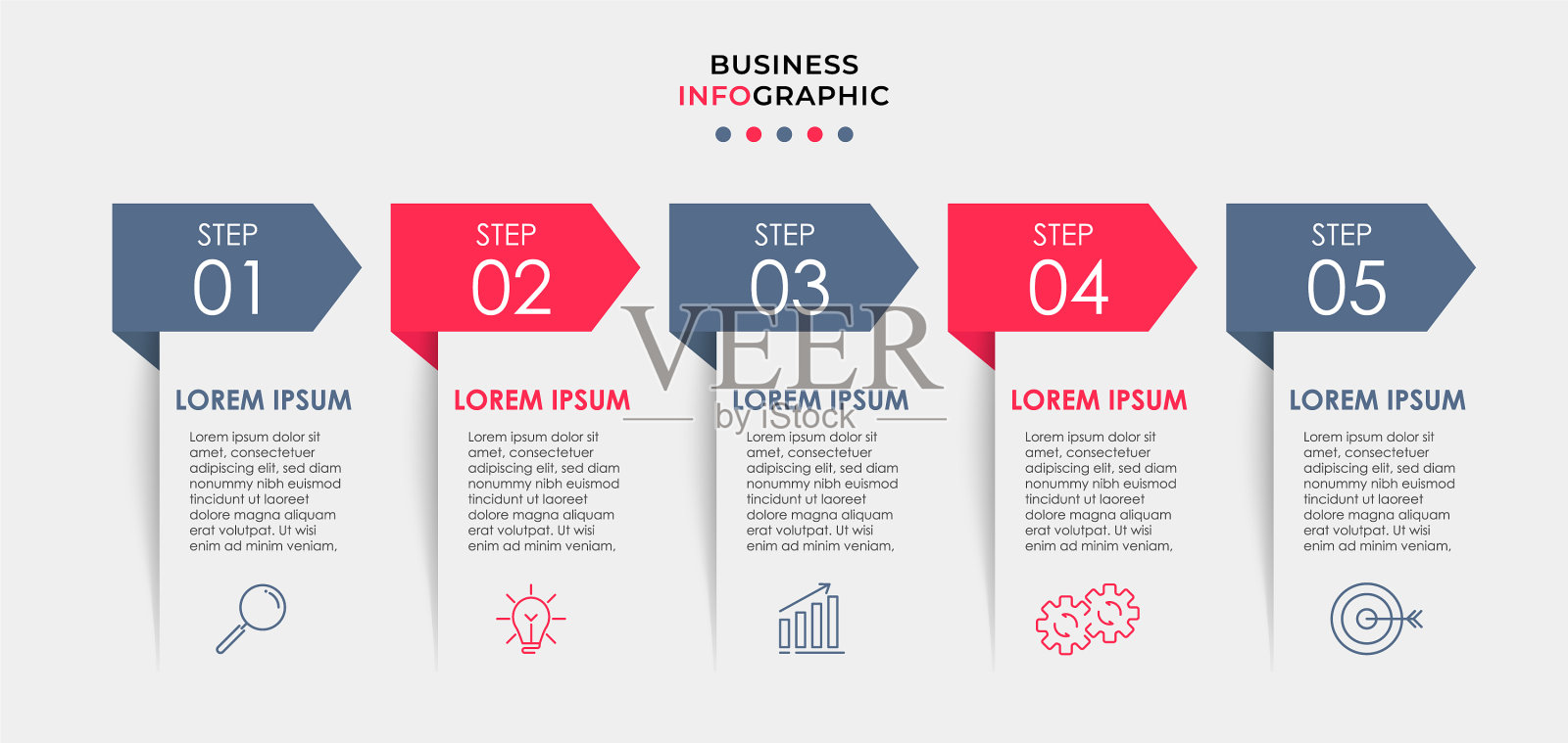 包含5个步骤的业务信息图表示插画图片素材