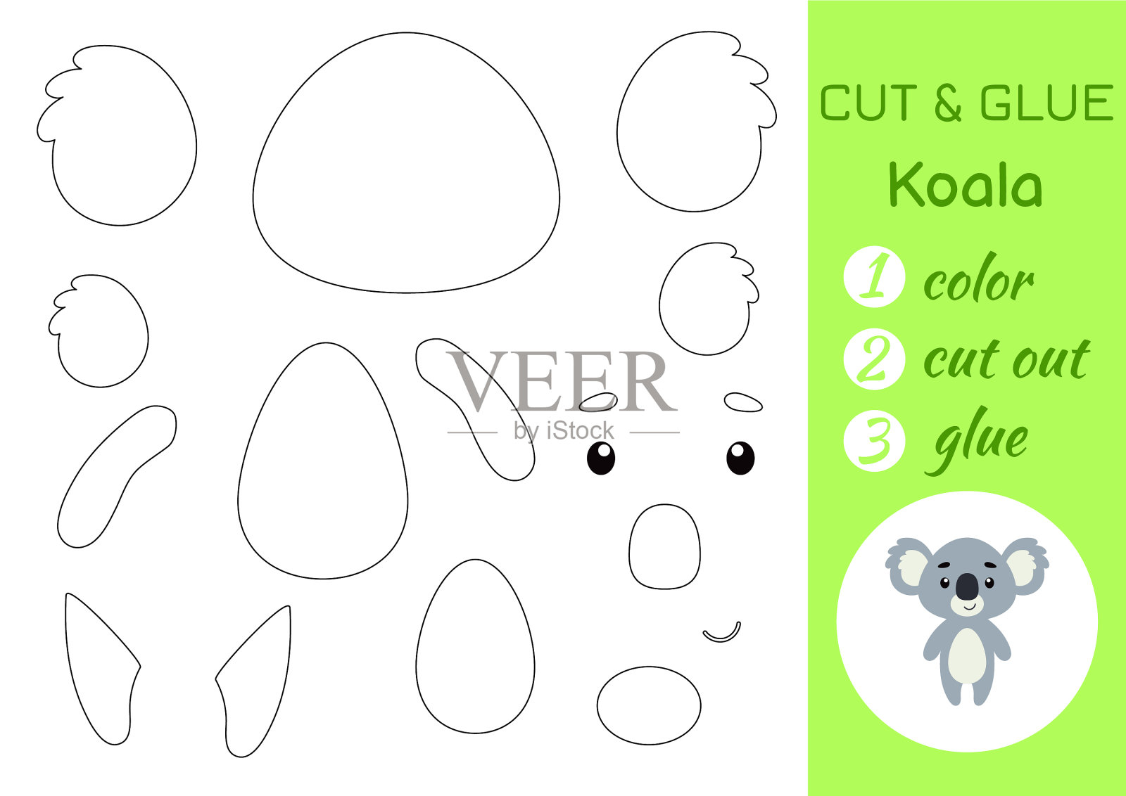 彩色剪纸和胶纸小考拉剪纸插画图片素材