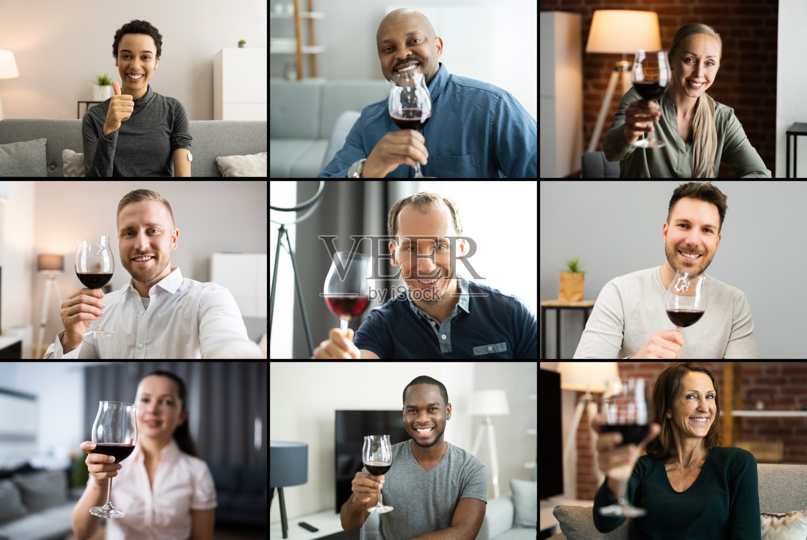 虚拟葡萄酒品尝视频电话会议照片摄影图片