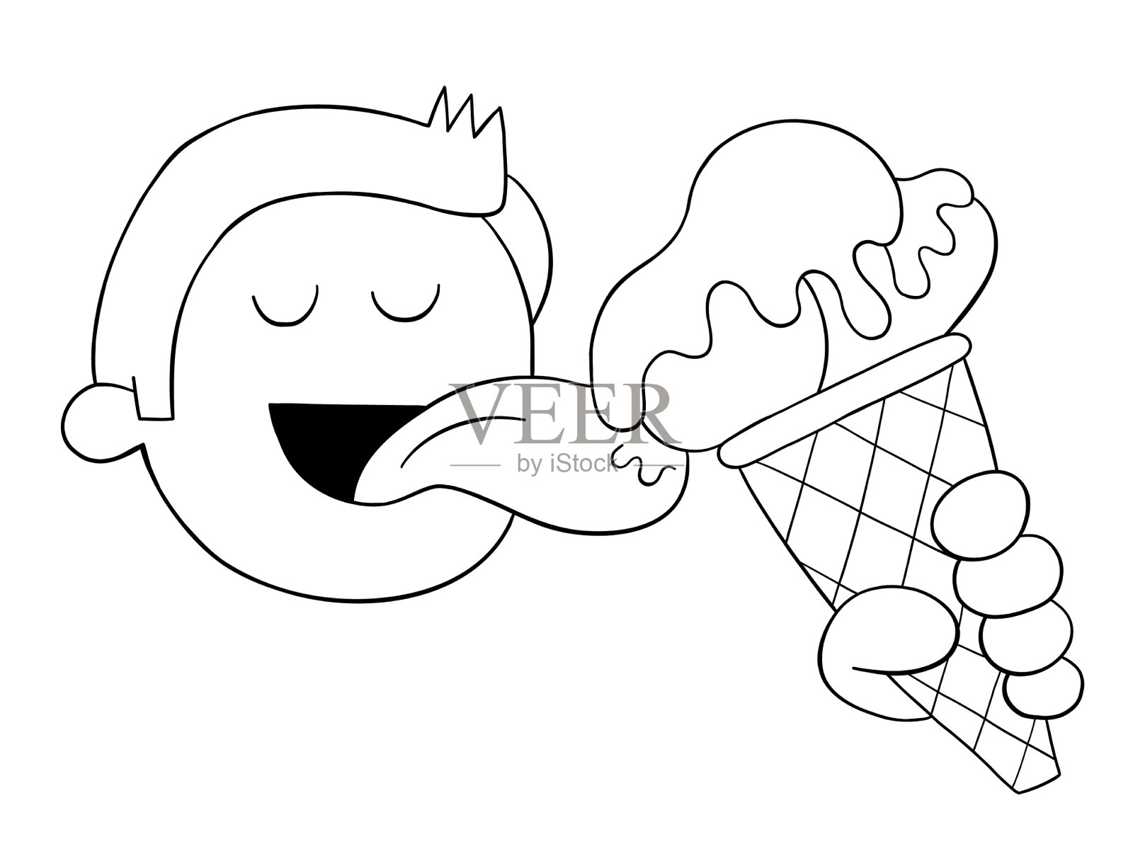 卡通人物舔冰淇淋设计元素图片