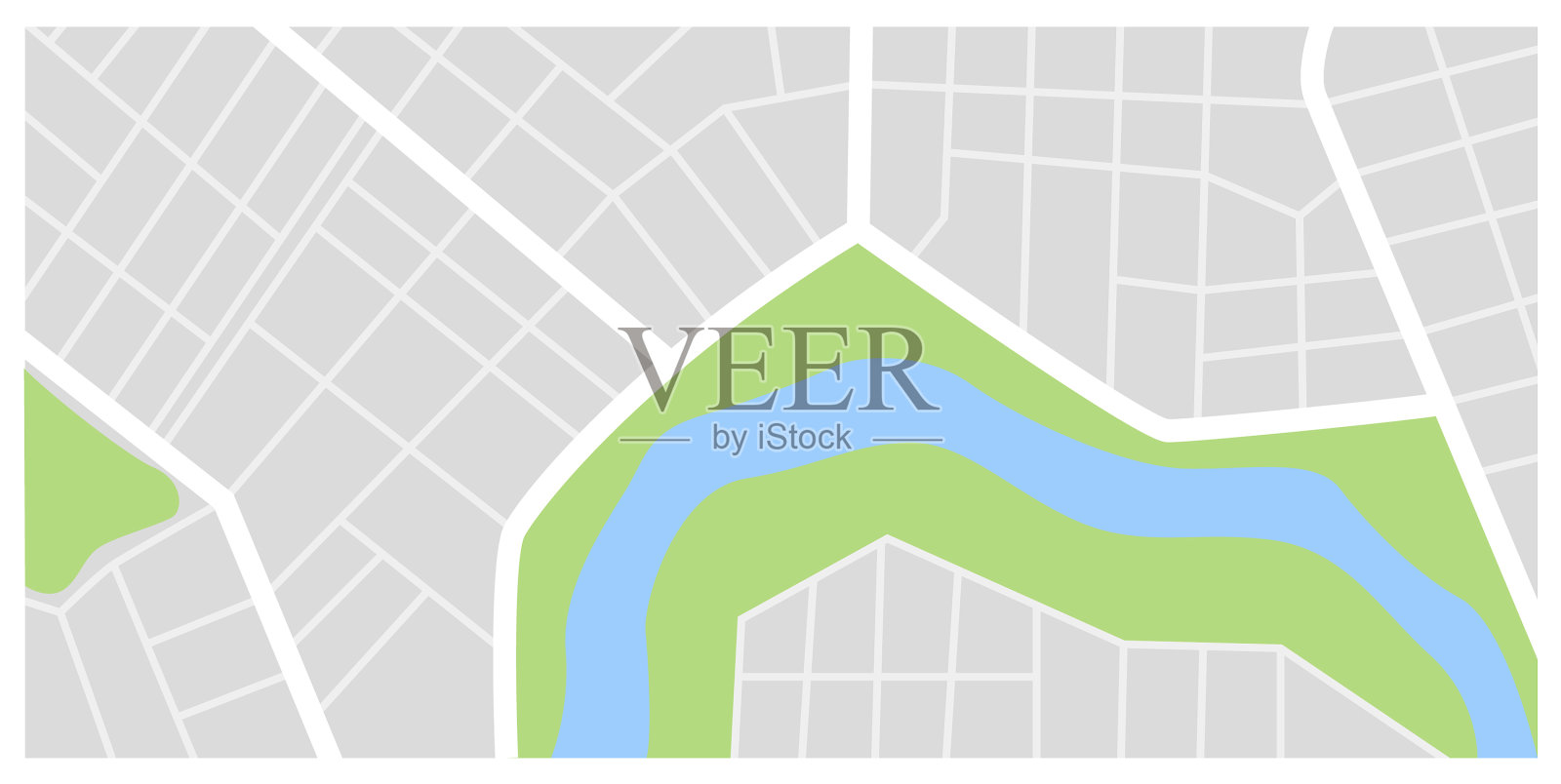 城市地图镇街道用绿线和公园插画图片素材