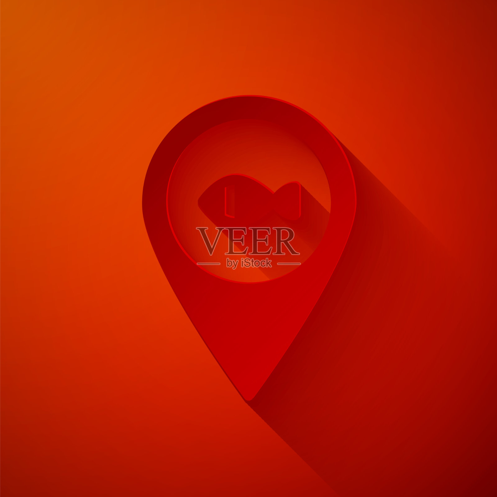 剪纸位置钓鱼图标孤立在红色插画图片素材